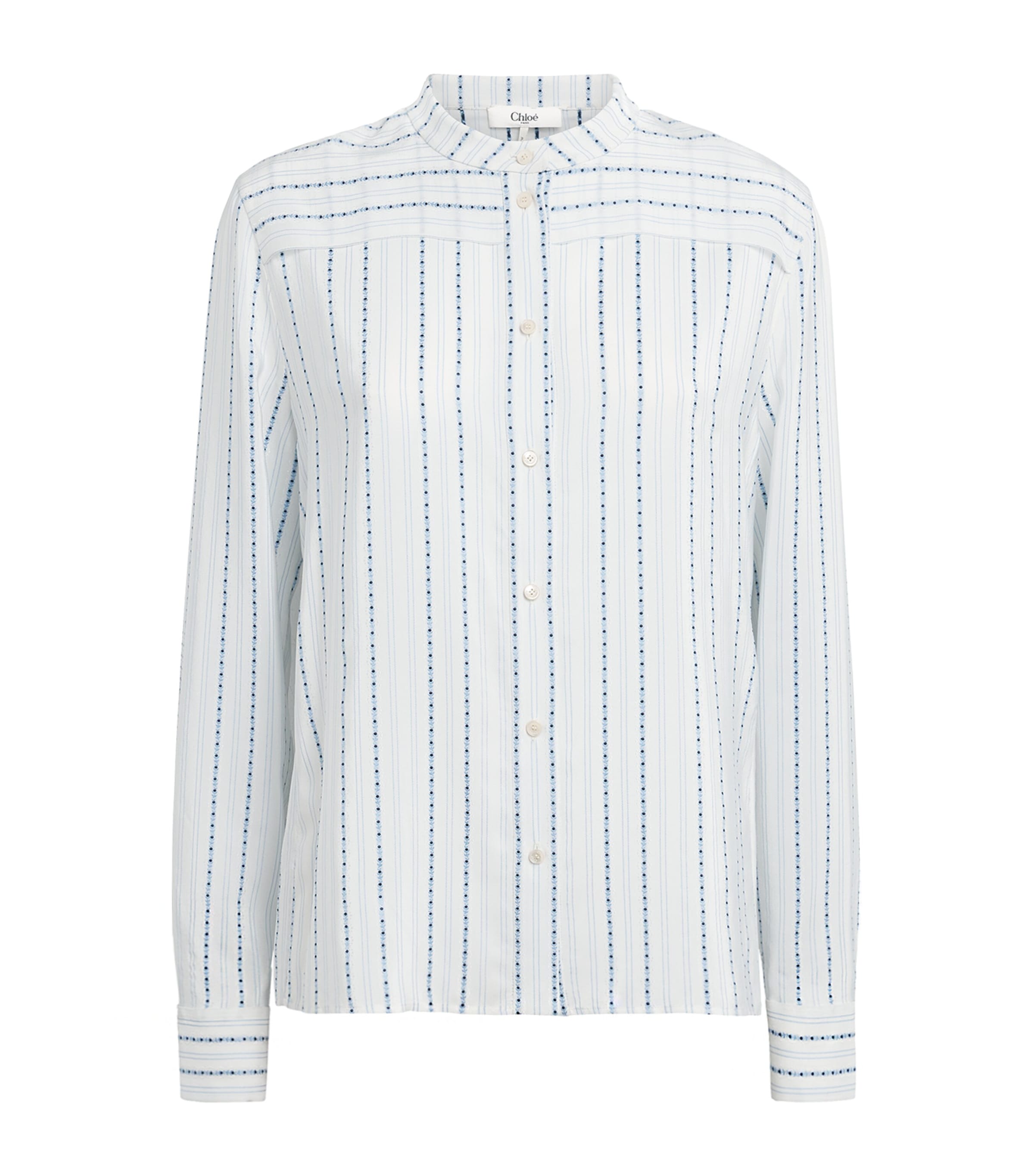 Chloé Womens Silk-Blend Stripe Blouse White & Blue Image 1