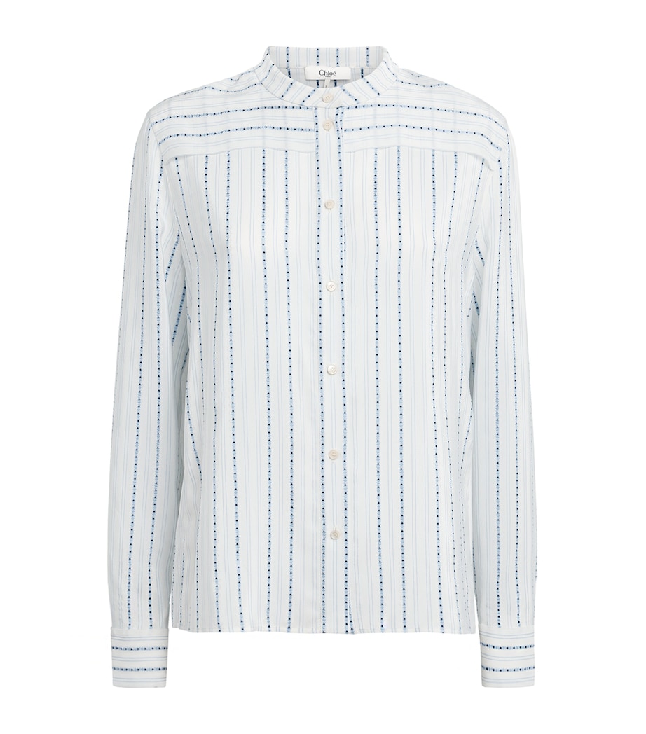 Chloé Womens Silk-Blend Stripe Blouse White & Blue Image 1