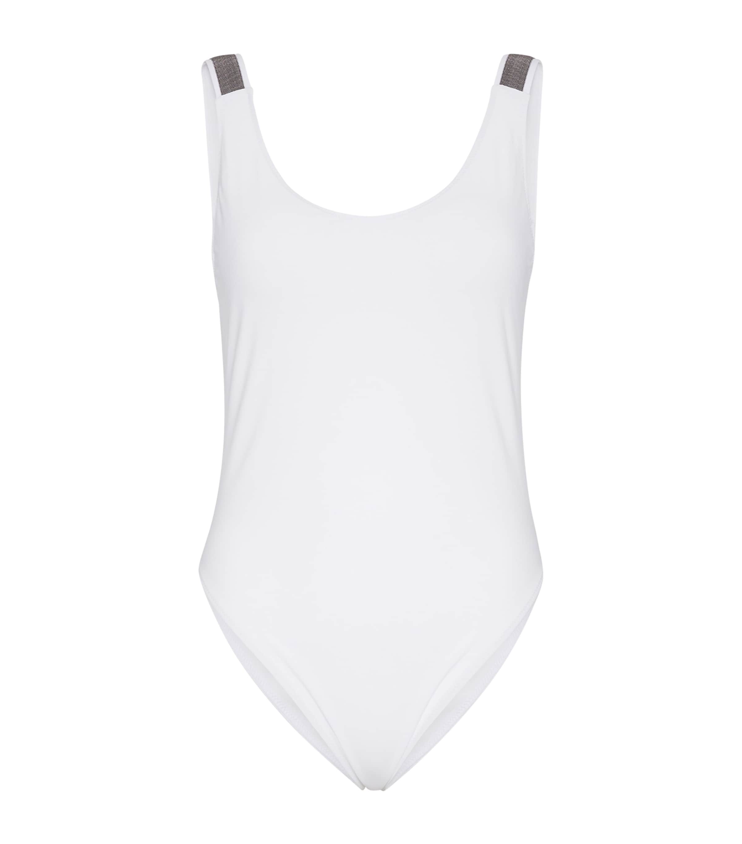 Brunello Cucinelli Techno Jersey Monili-trim Swimsuit In White