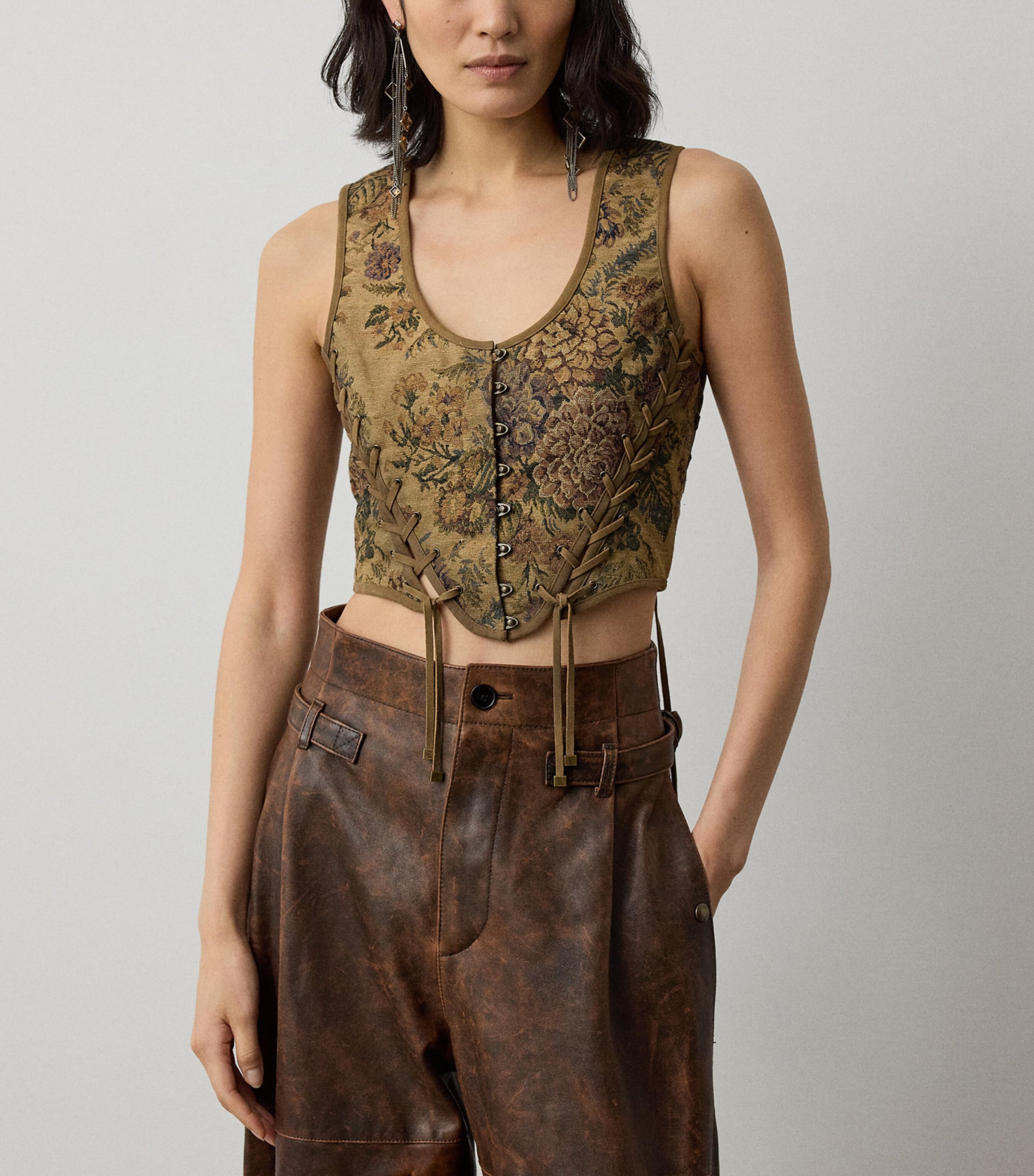 Ralph Lauren Collection Womens Sleeveless Thurlow Corset Top Warm Taupe Multi Image 4