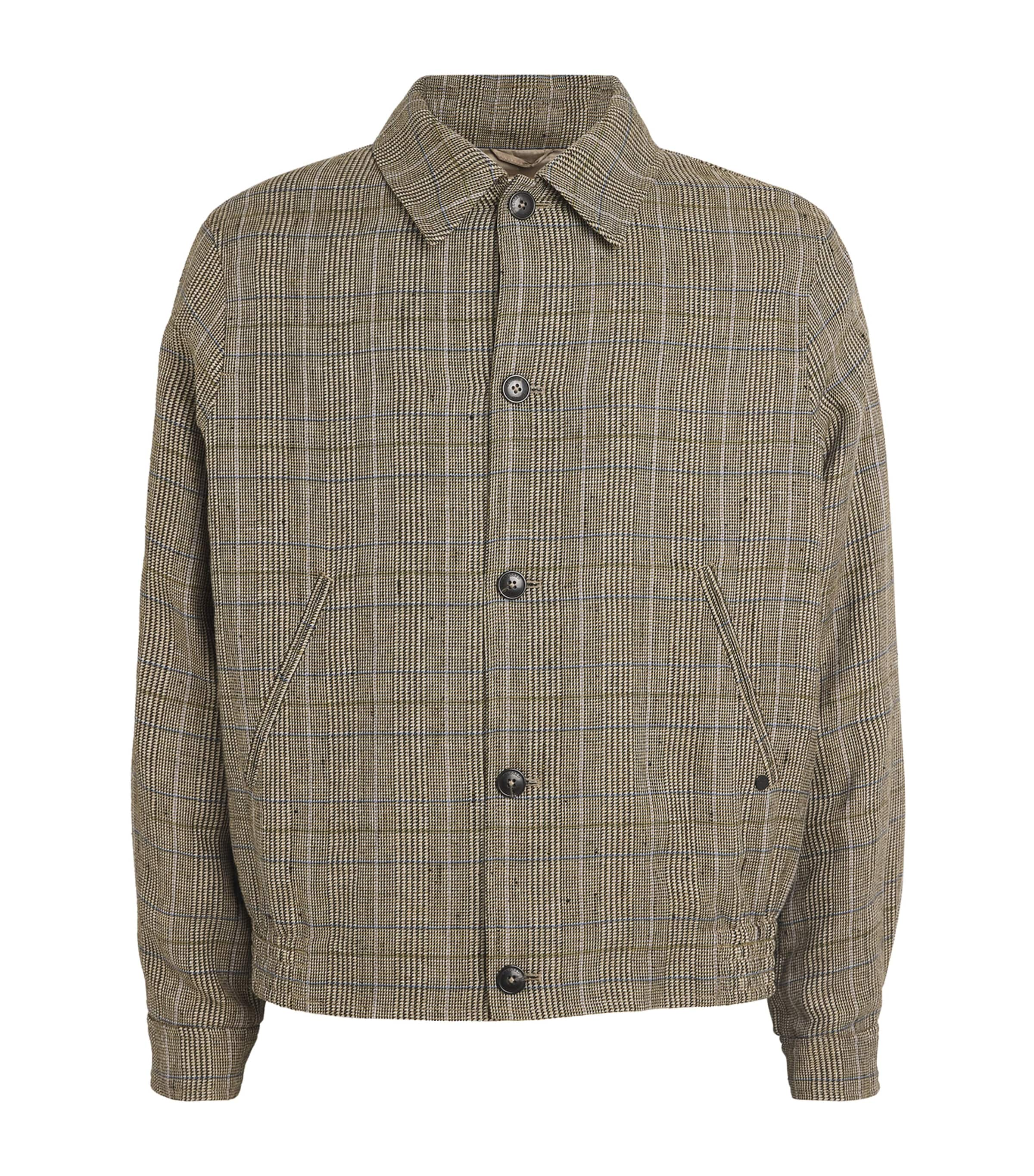 Closed Linen-blend Check Jacket In Green