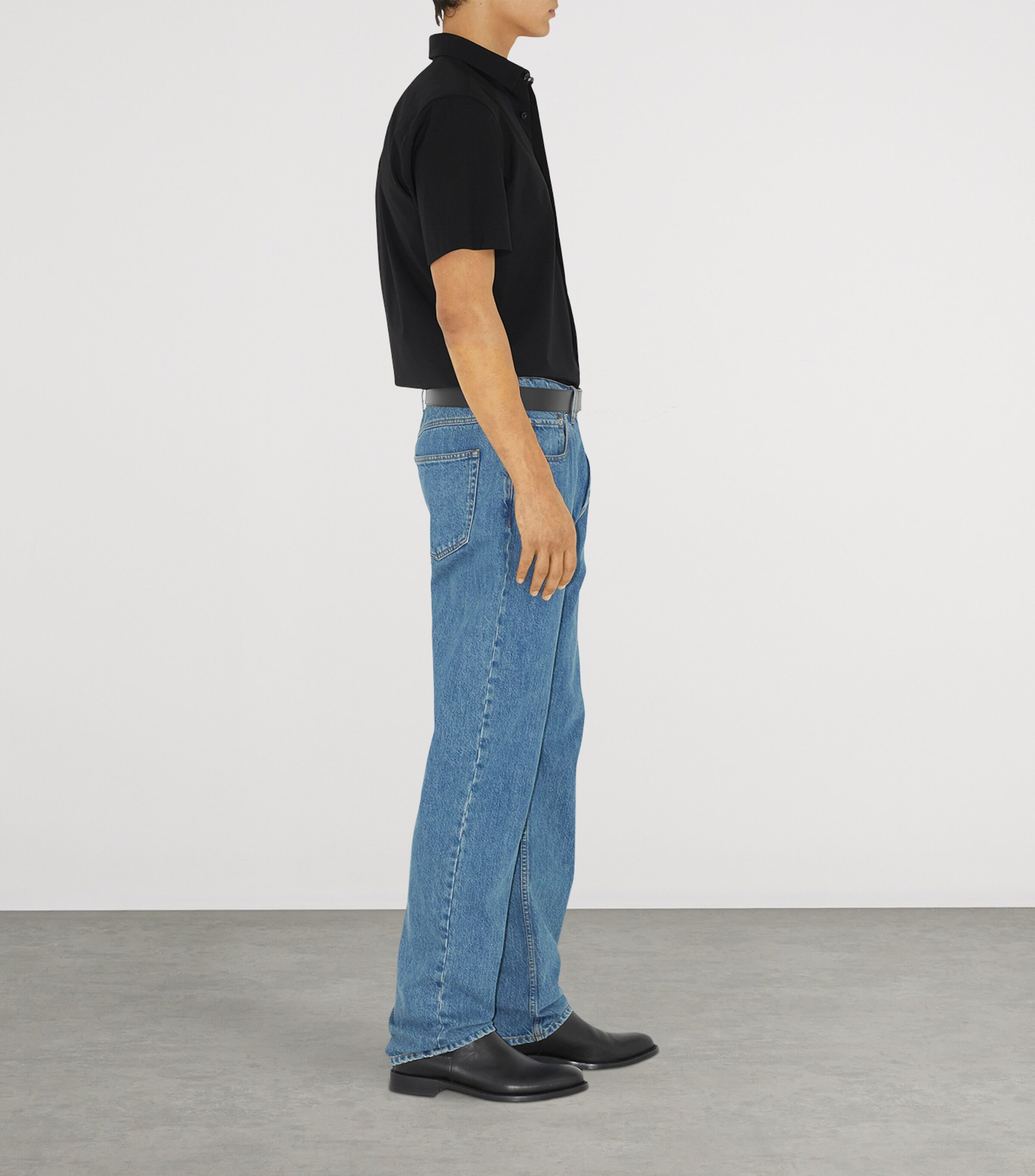 Stretch Cotton Short-Sleeve Shirt BLACK Image 3