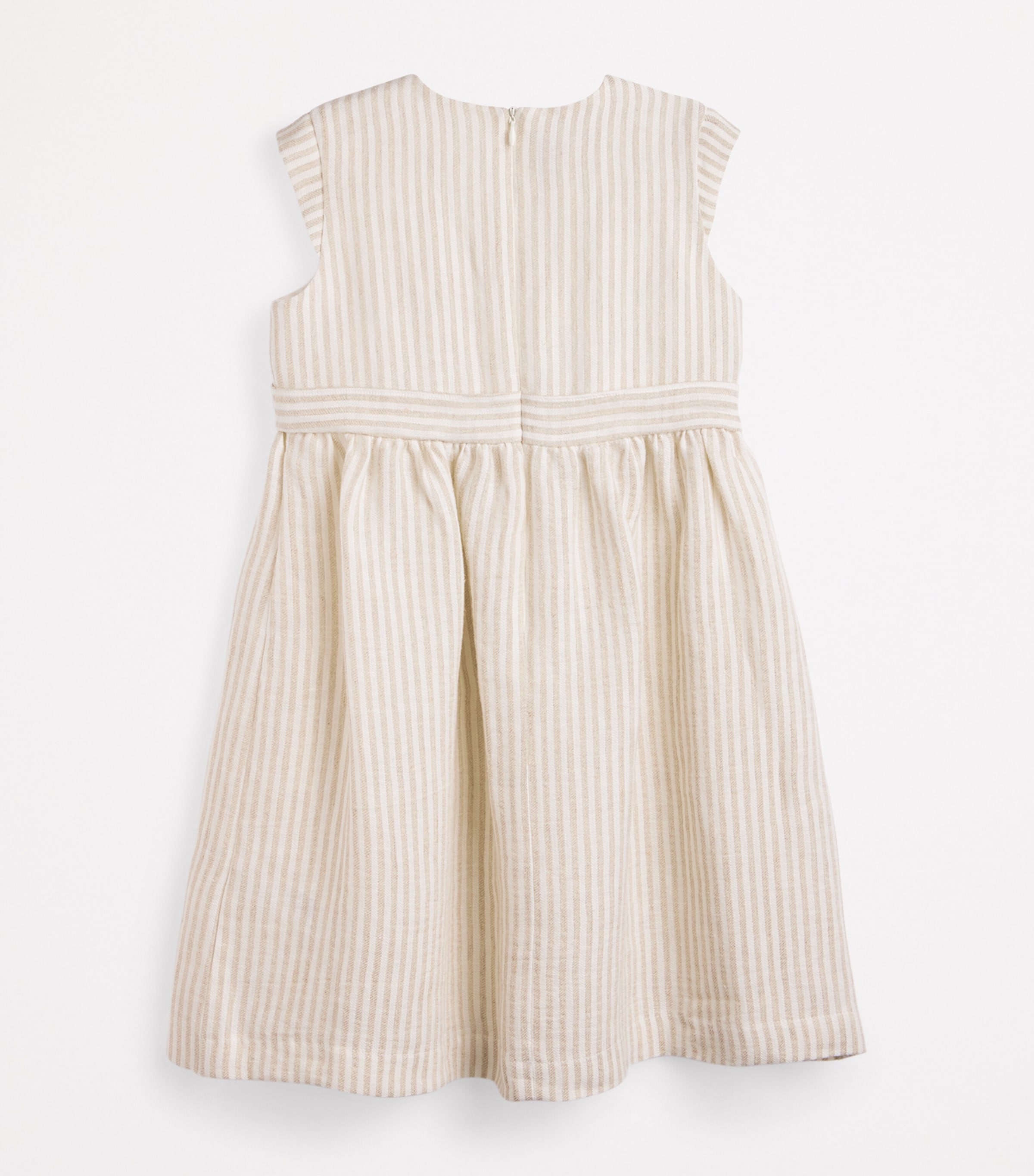 Il Gufo Linen Striped Dress (4-10 Years) Light Beige Image 2