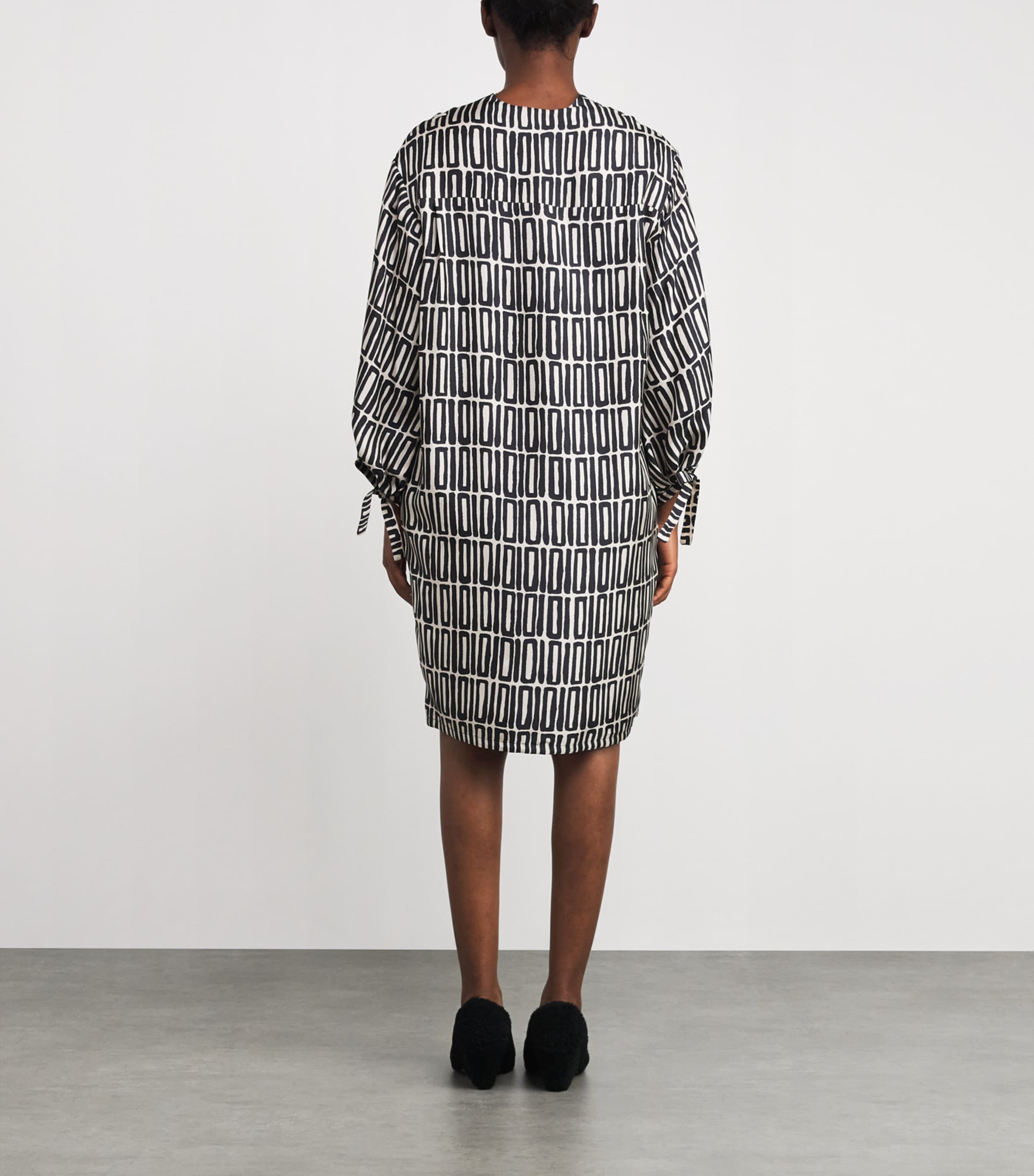 Silk Printed Midi Dress BLACK Image 3