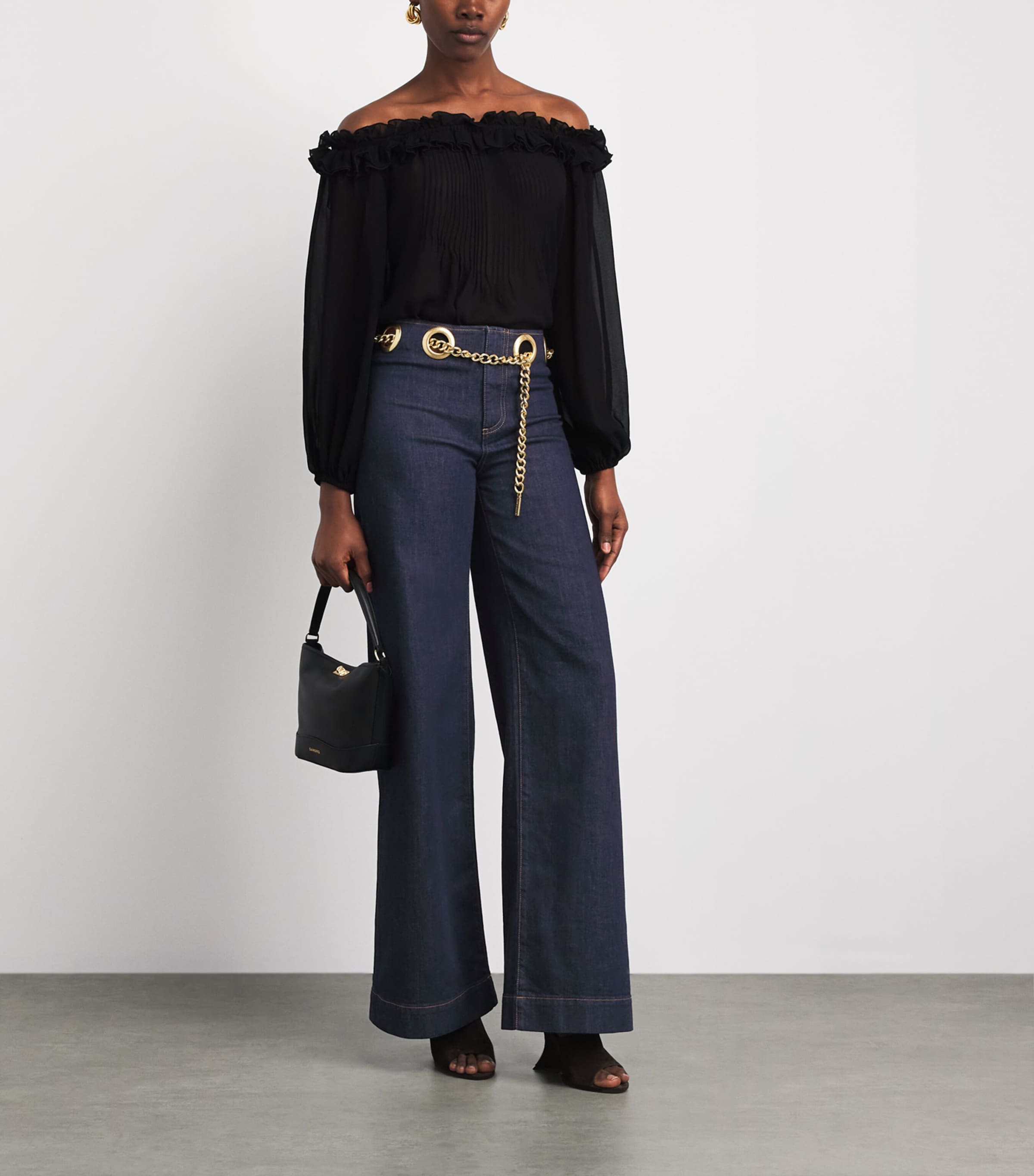 Alice+Olivia Womens Chain-Belt Jasper Jeans Dark Rinse Image 2