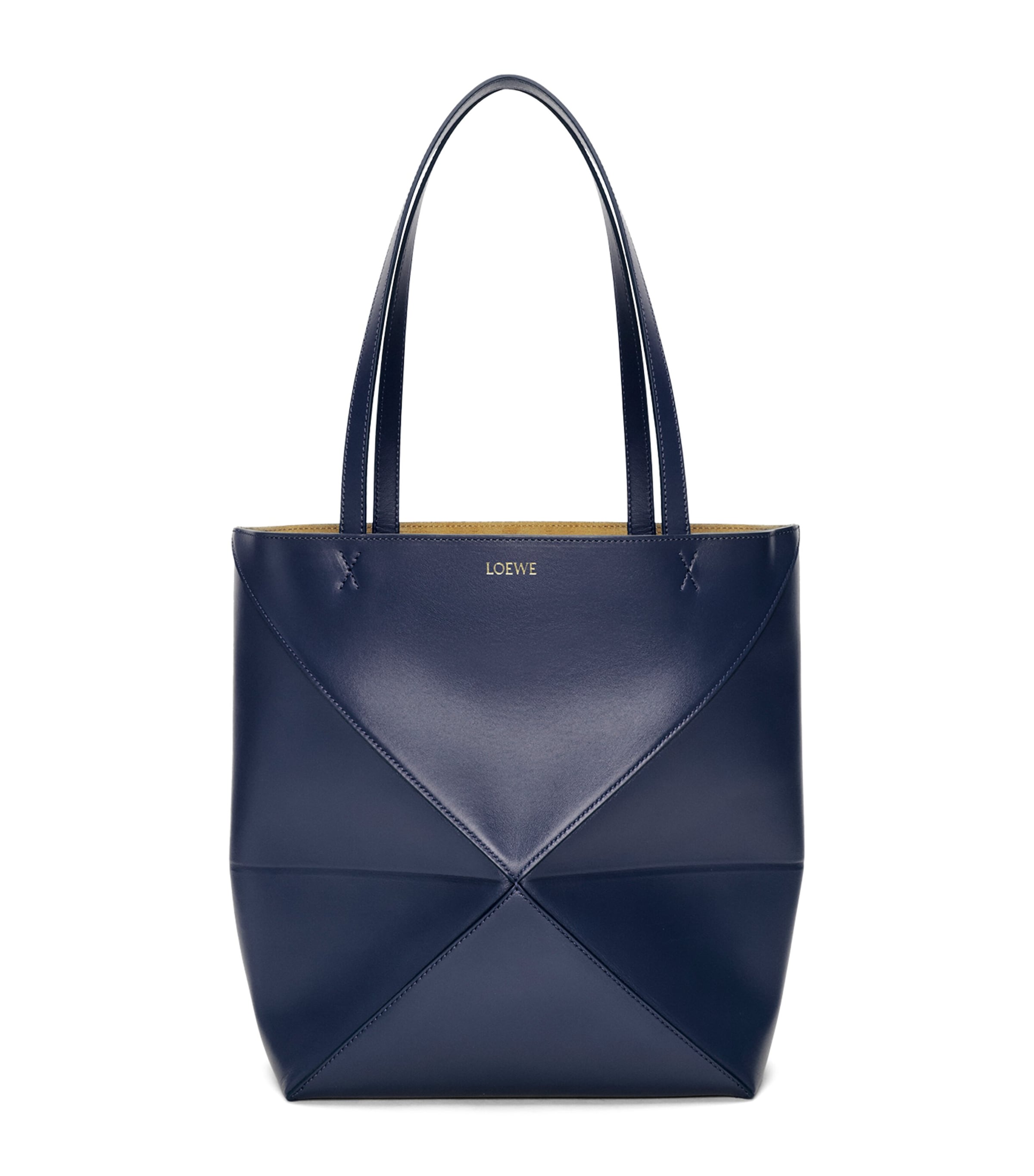 Loewe Puzzle Fold Large Tote Bag In Shiny Leather In Blue