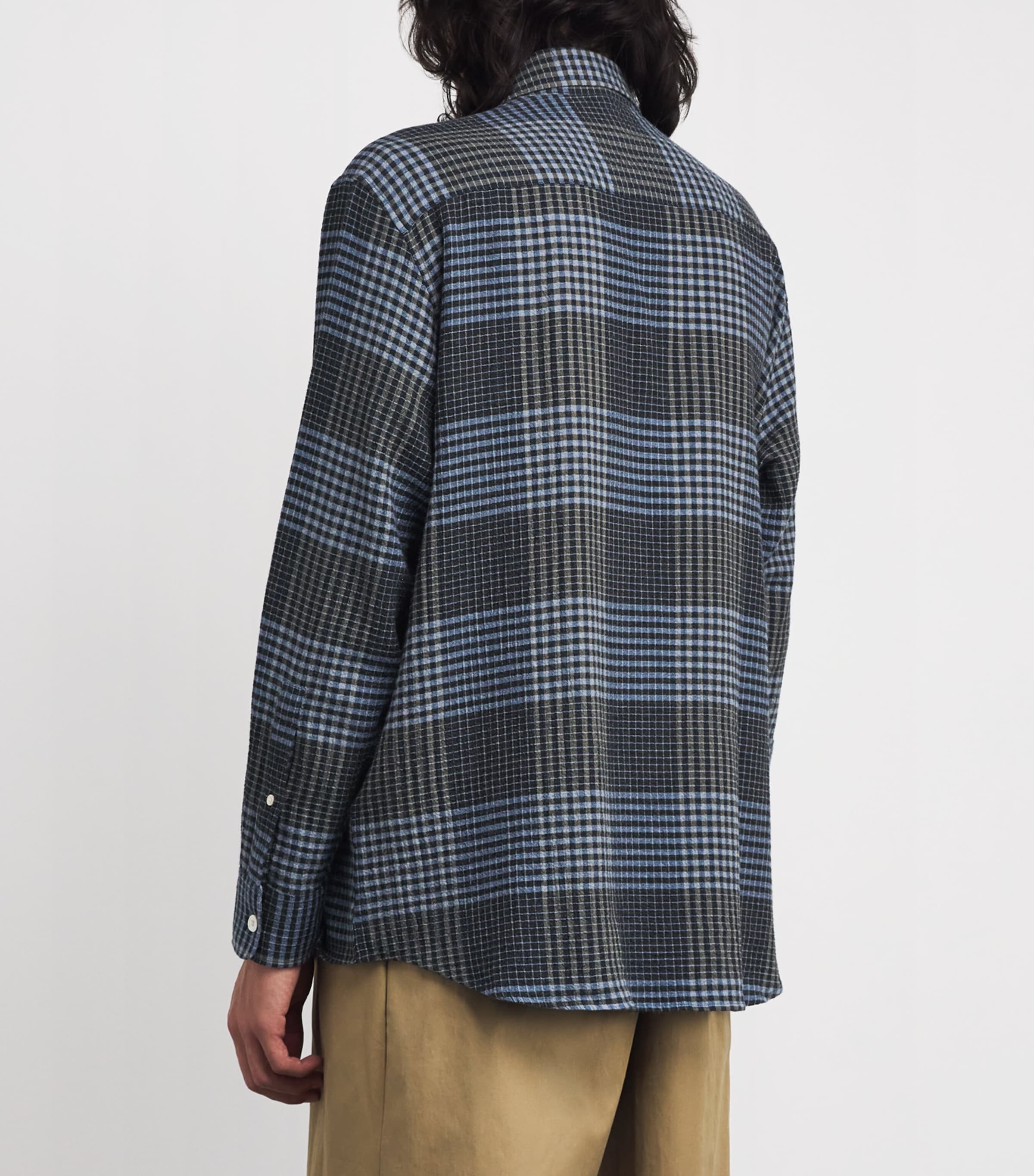 Sunflower Mens Cotton-Cashmere-Blend Check Shirt Blue Image 4