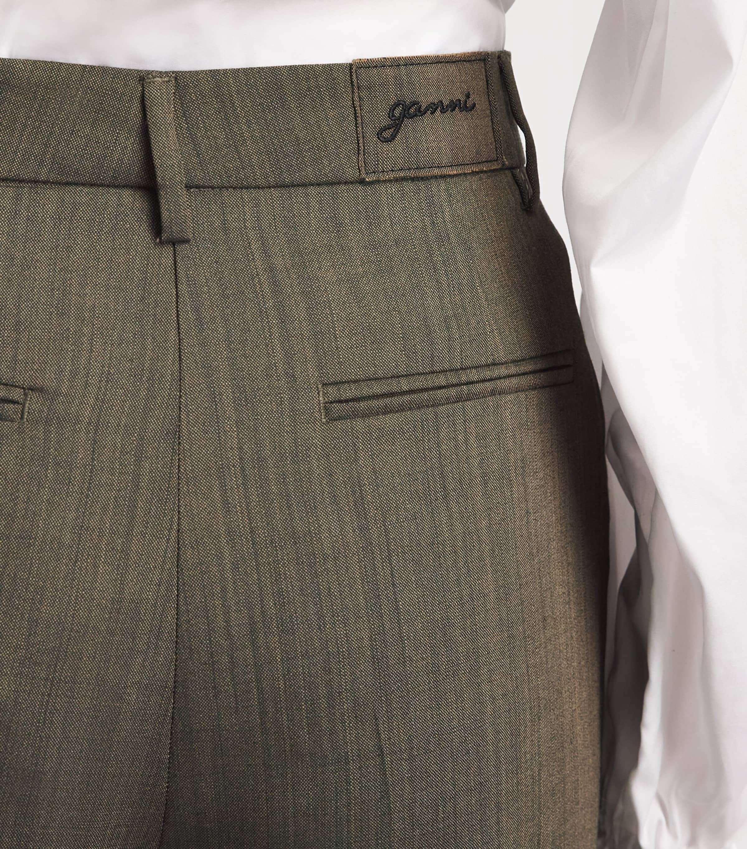 GANNI Womens Wool Straight Trousers Zxz Canteen Image 3