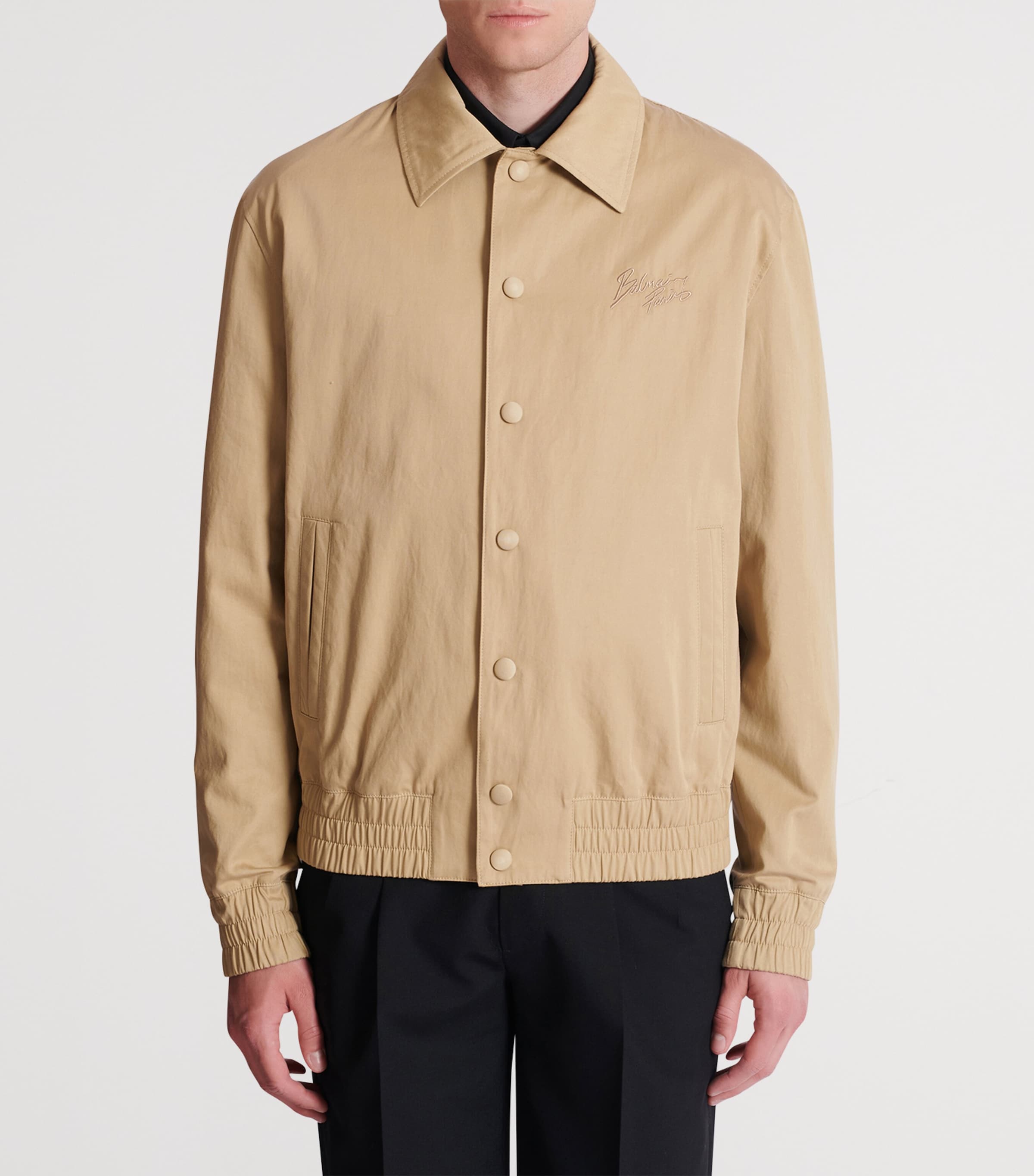 Cotton Embroidered Bomber Jacket 0FK BEIGE Image 4