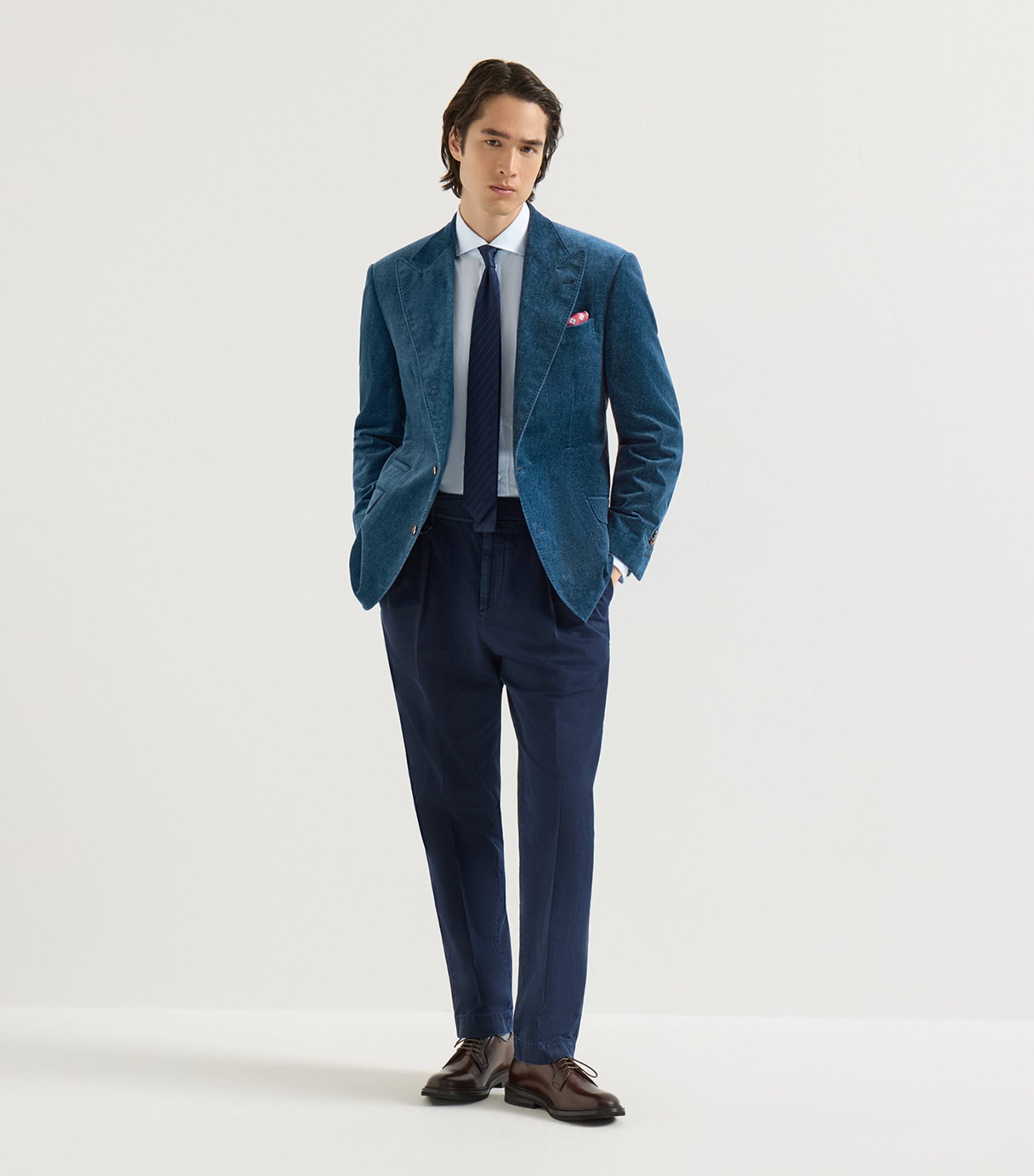 Brunello Cucinelli Mens Denim-Effect Velvet Blazer Image 2