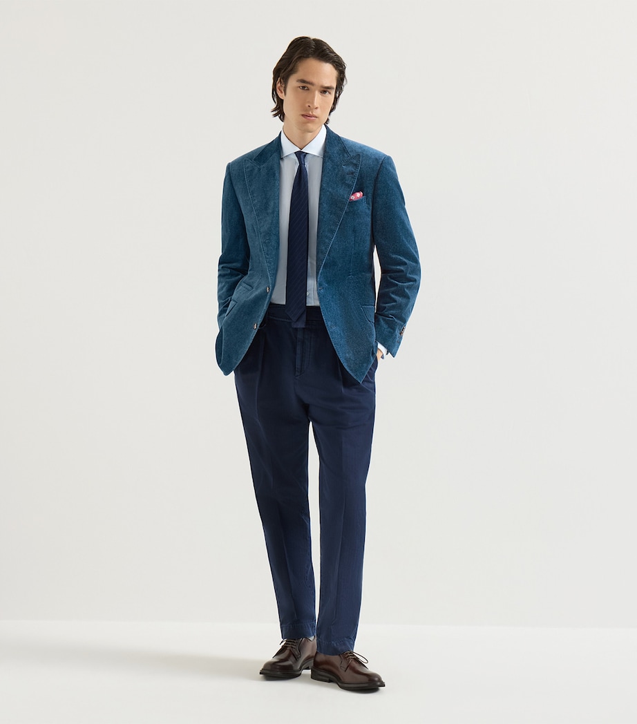Brunello Cucinelli Mens Denim-Effect Velvet Blazer Image 2
