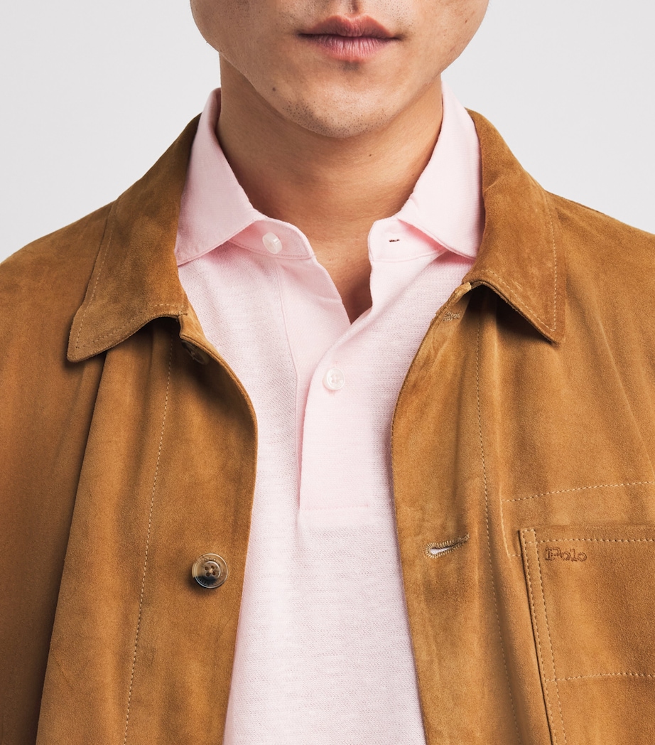 BOSS Mens Linen-Cotton Polo Shirt Open Pink Image 3
