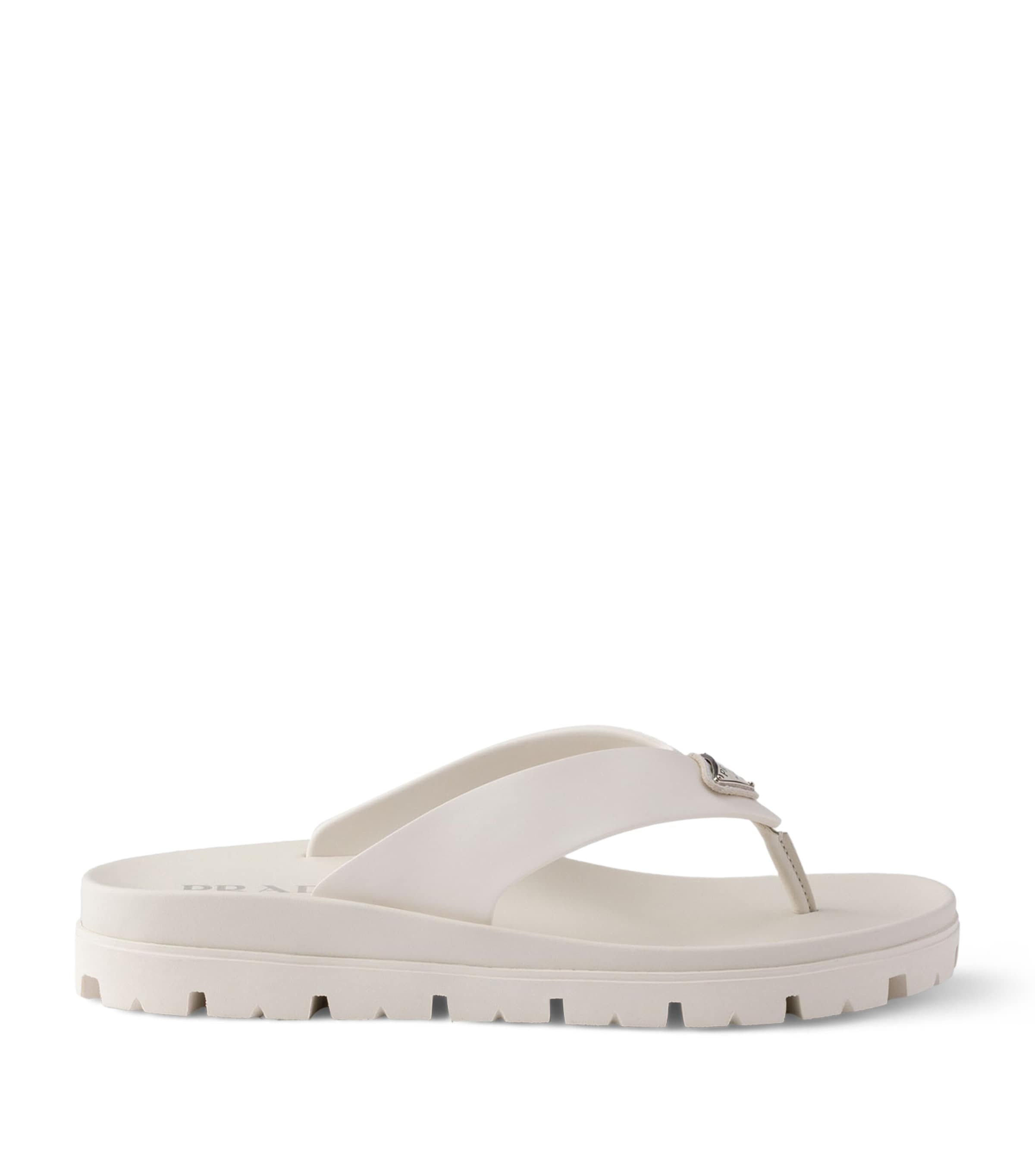 Prada Rubber Logo Thong Sandals Neutral Image 1