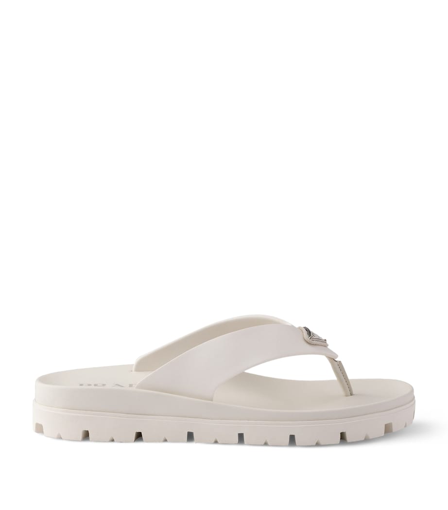 Prada Rubber Logo Thong Sandals Neutral Image 1