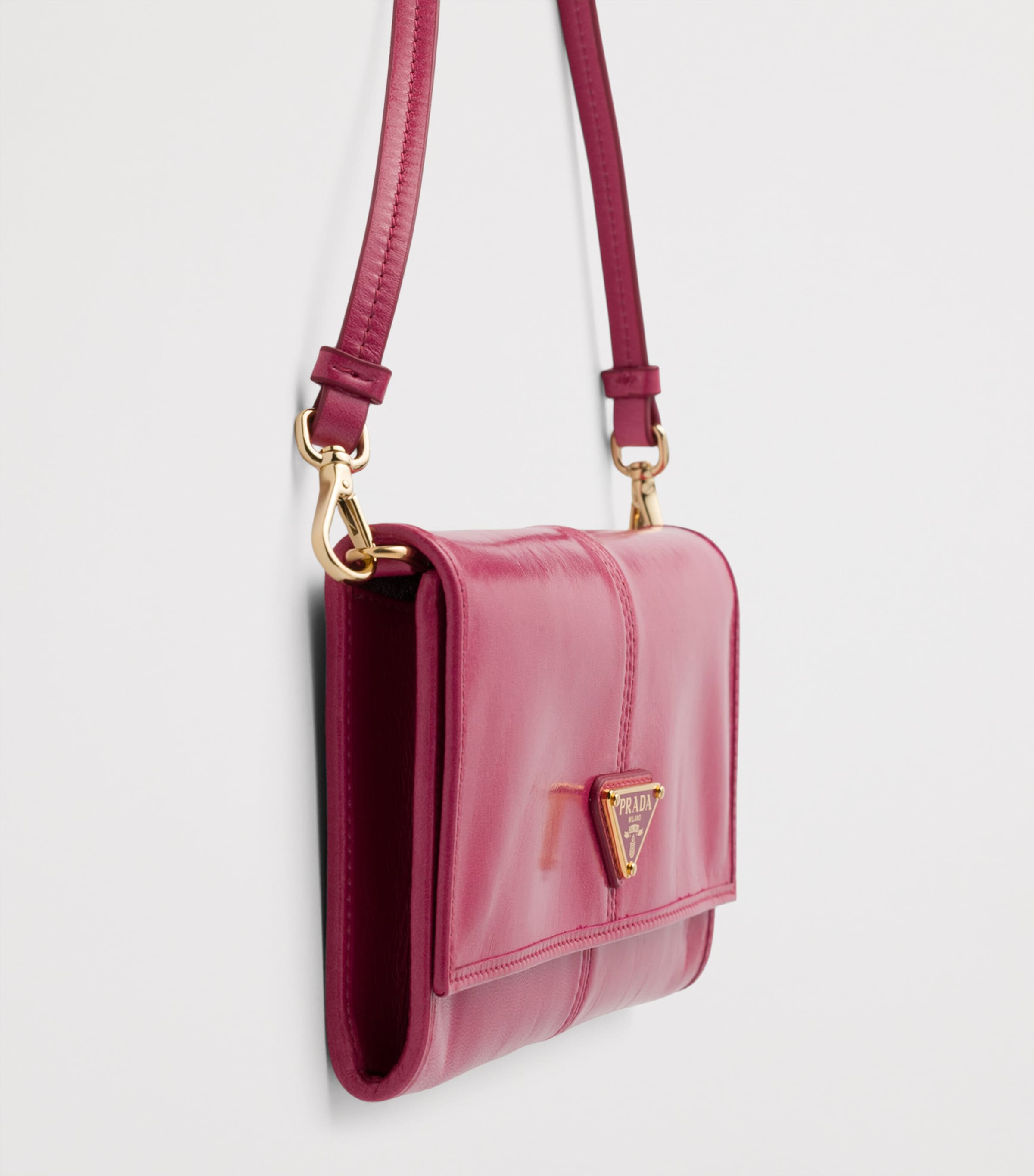 Prada Leather Wallet with Shoulder Strap Pink Image 5