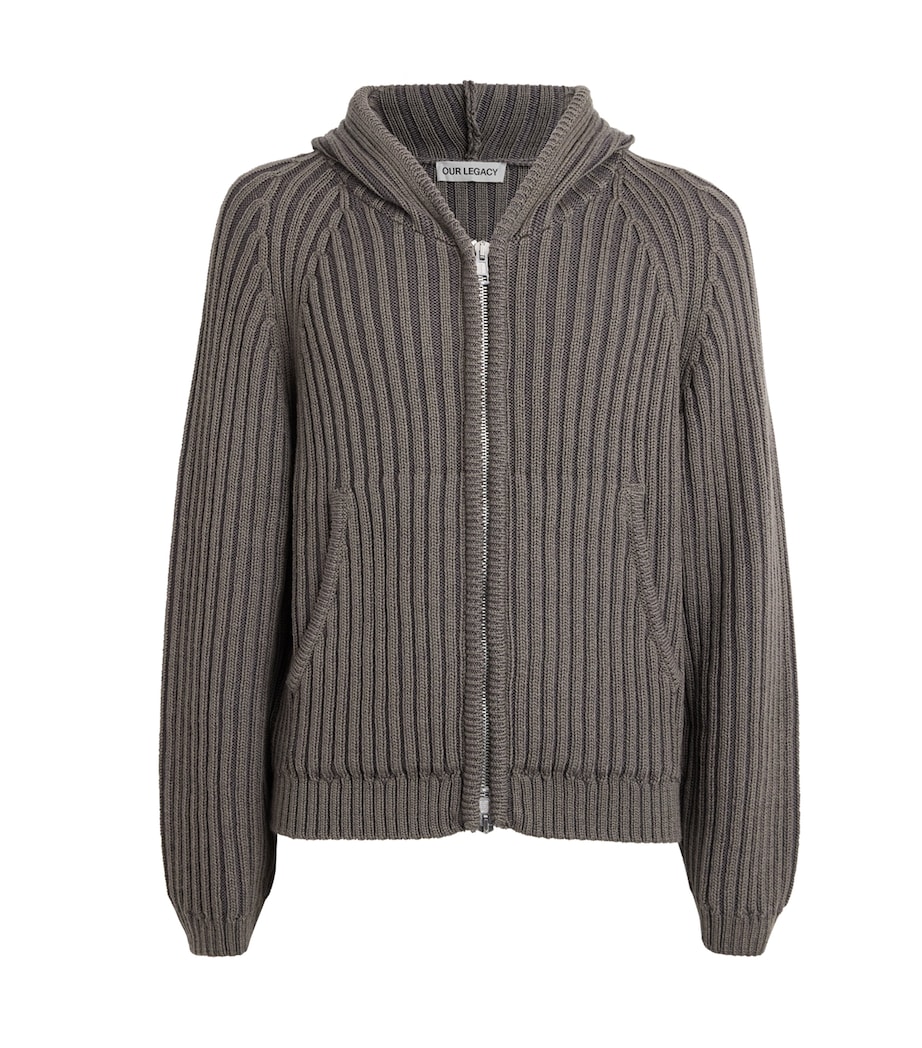 Our Legacy Mens Merino Wool Zip-Up Cardigan Sage Strp Drymrno Wl Image 1