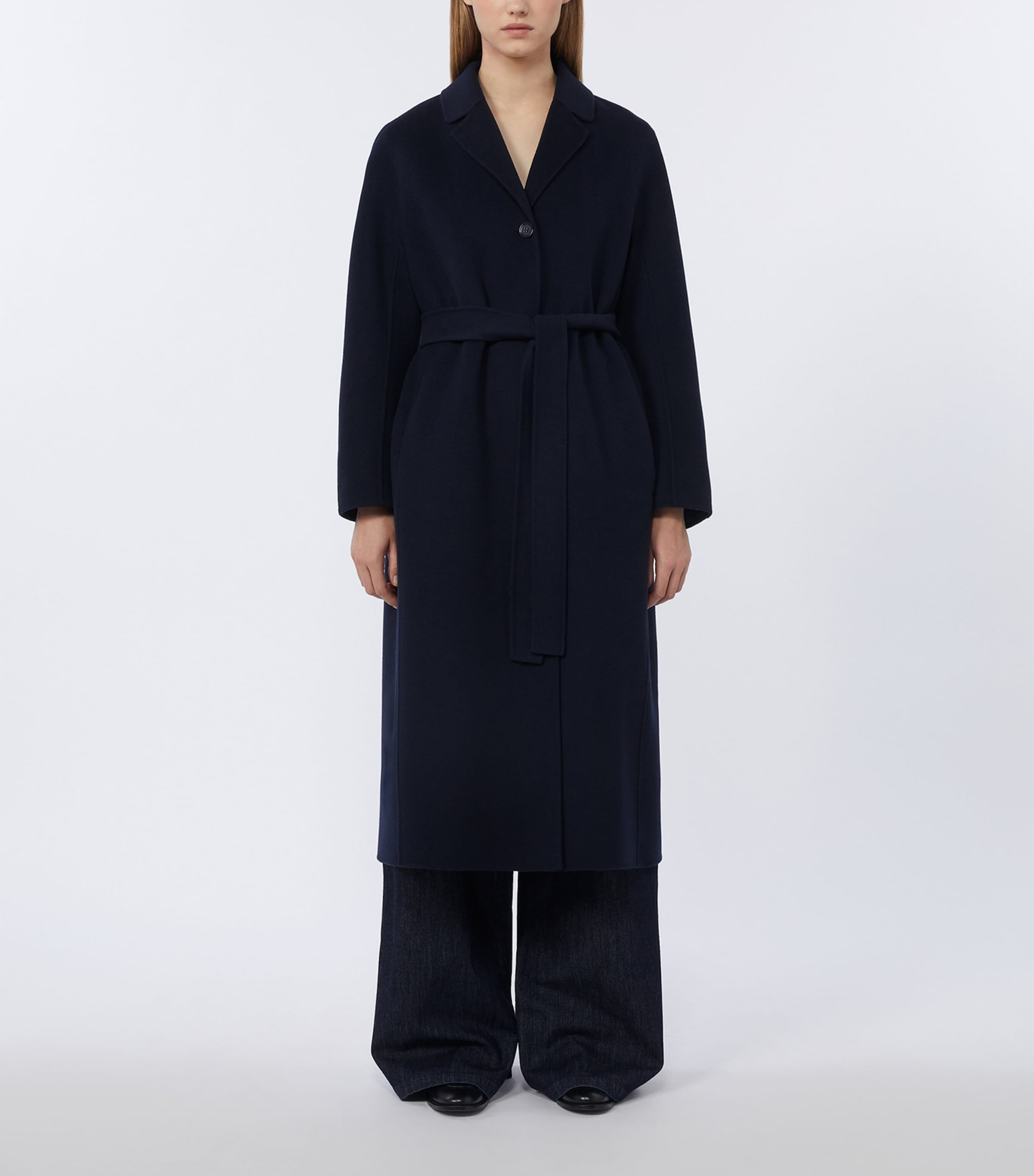 Max Mara Womens Virgin Wool Belted Coat Midnightblue Image 2