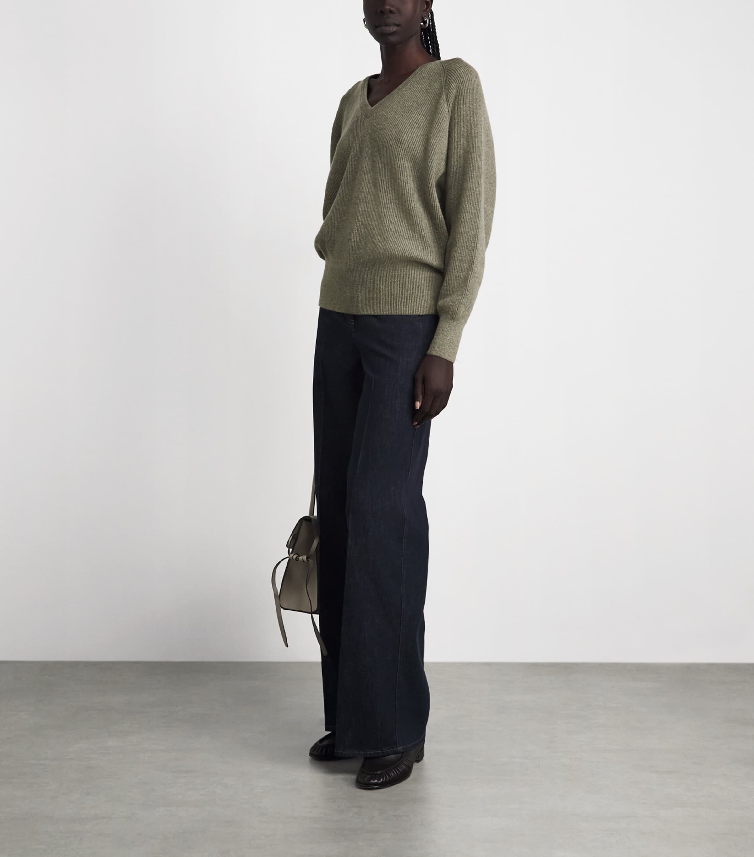 Agnona Womens Cashmere V-Neck Sweater Warm Grey Sand Image 2