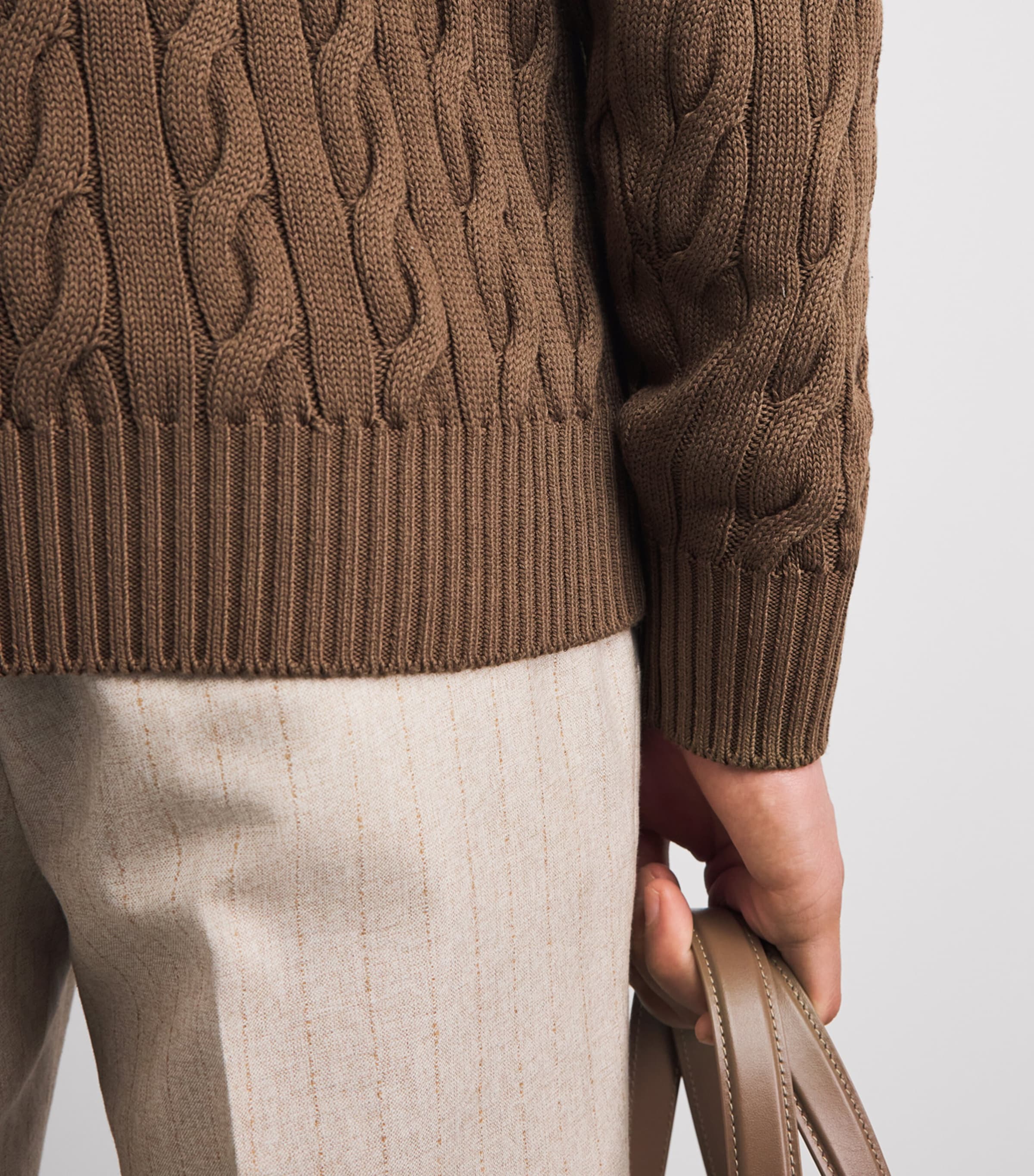 Ralph Lauren Purple Label Mens x Wimbledon Cashmere Cable-Knit Sweater Soft Mocha Image 3