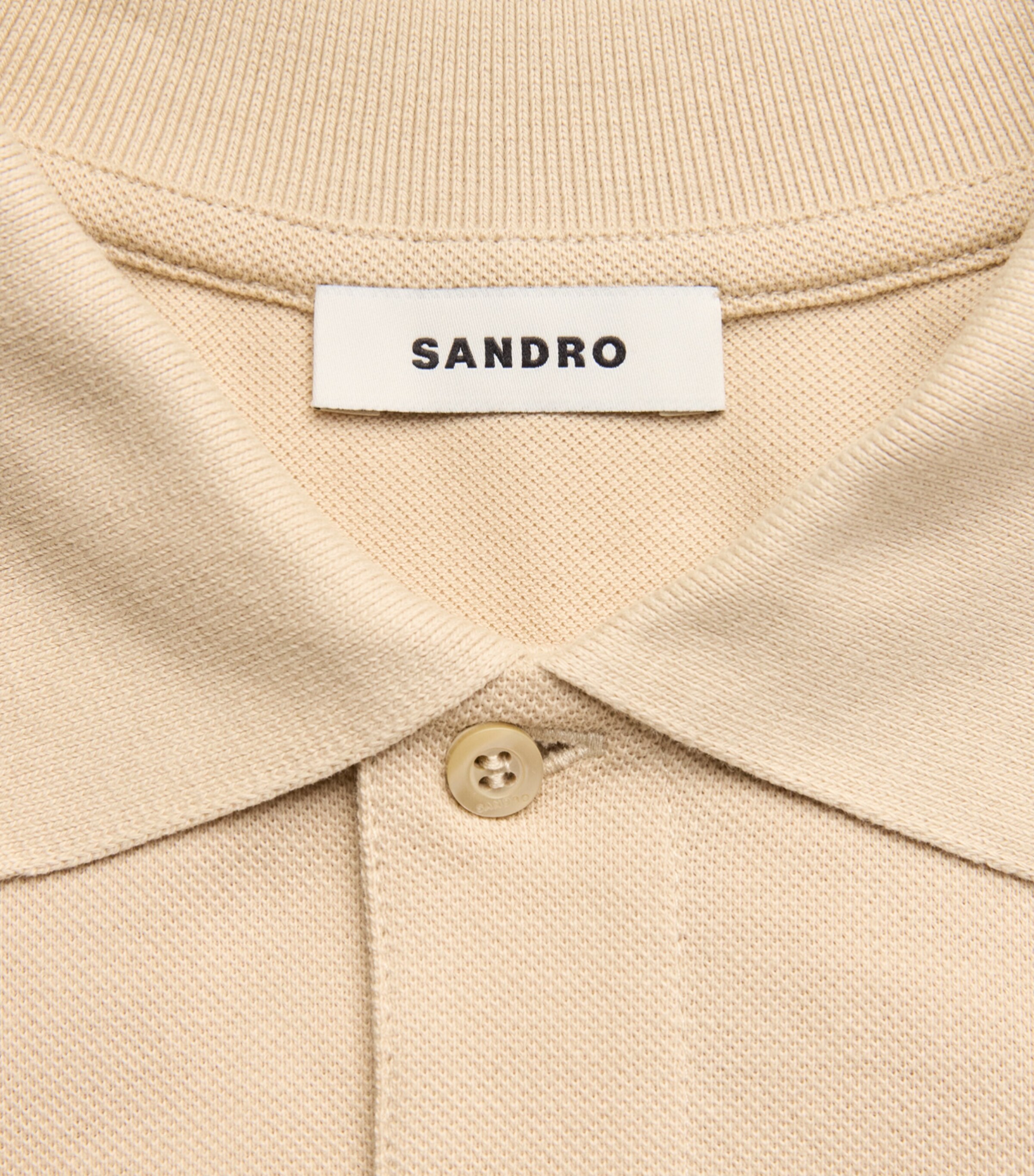 Sandro Paris Mens Cotton 4S Patch Polo Shirt Beige Image 6