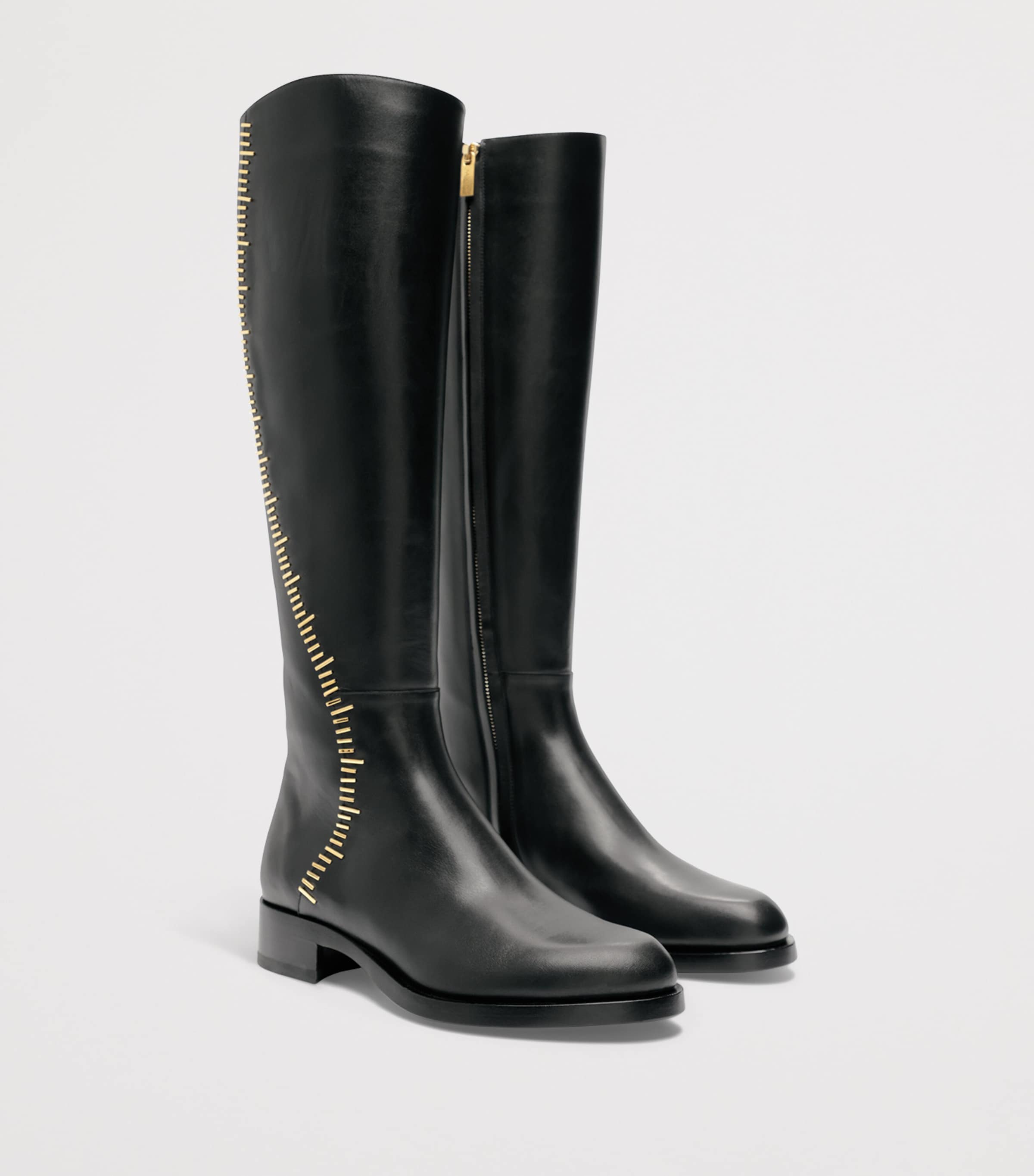 Leather Measuring Tape Knee-High Boots 999 BLACK Image 4