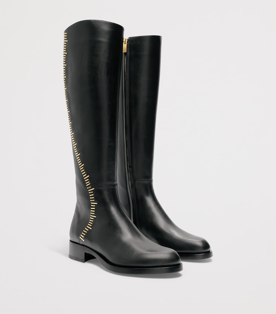 Leather Measuring Tape Knee-High Boots 999 BLACK Image 4