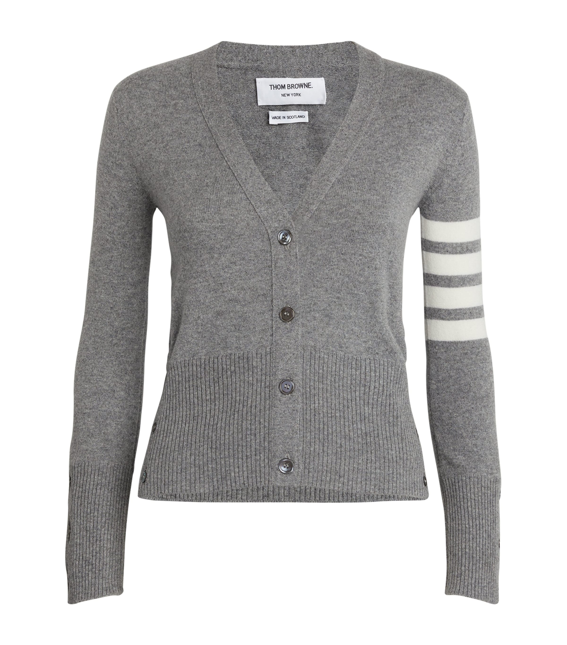 Shop Thom Browne Cashmere 4-bar Cardigan In Grey