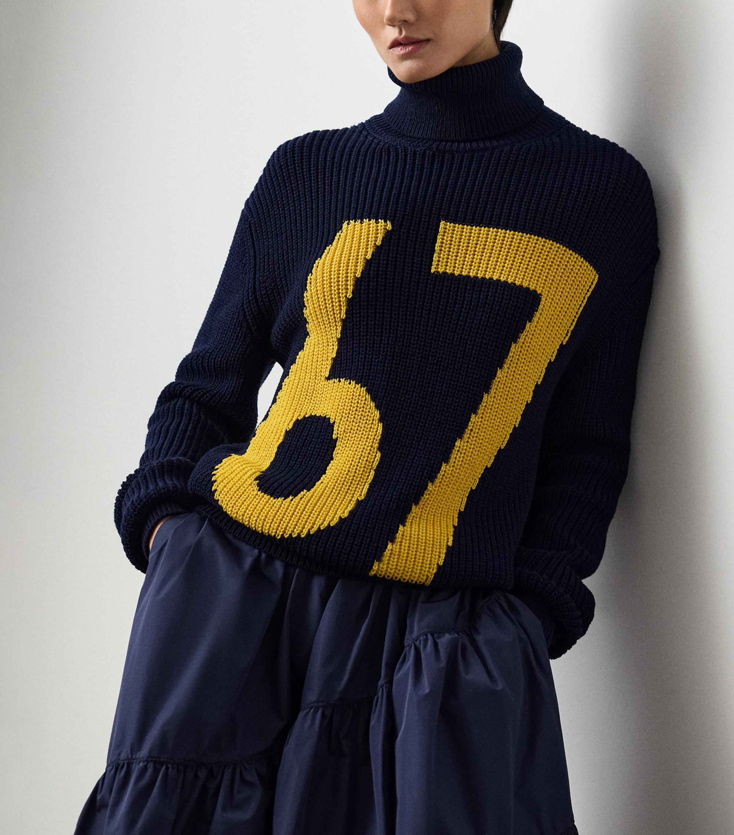Cotton-Silk Intarsia-Knit Rollneck Sweater NAVY-410 Image 4