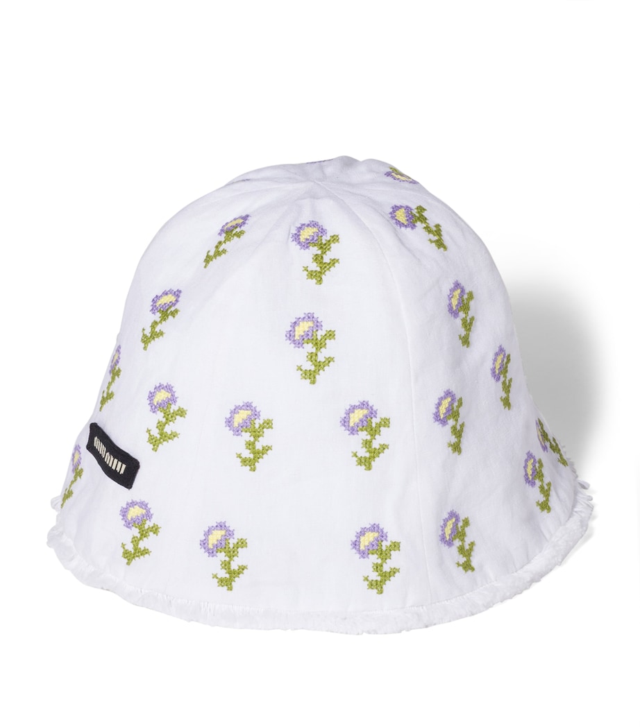 Miu Miu Floral-Embroidered Bucket Hat White Image 1