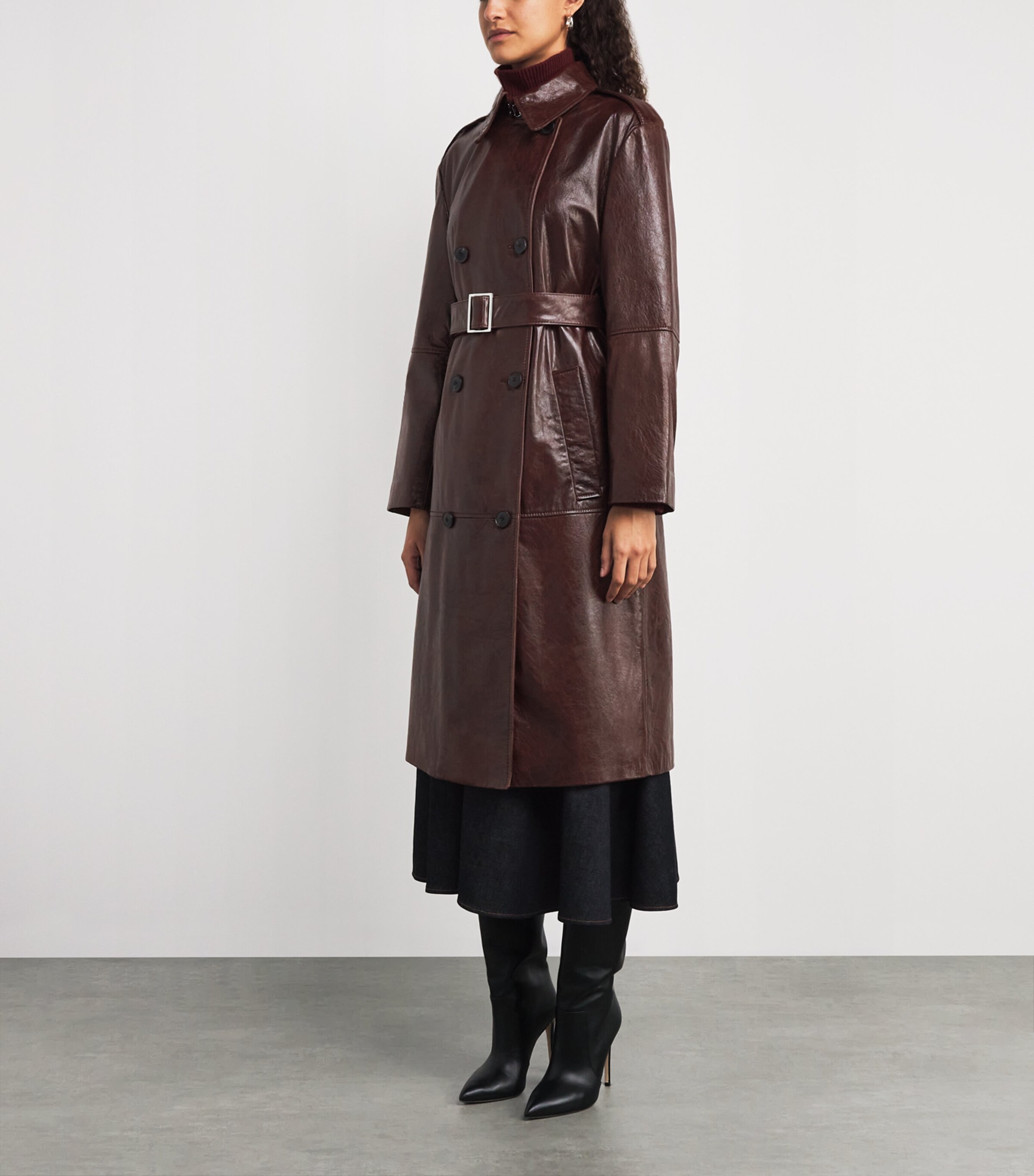 Leather Trench Coat BROWN Image 3