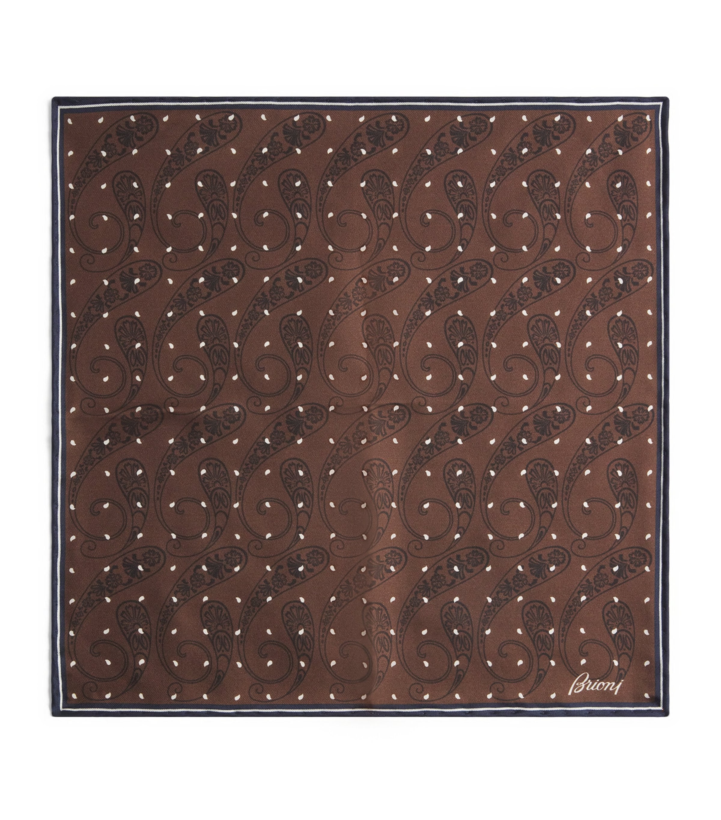 Brioni Silk Pocket Square In Brown