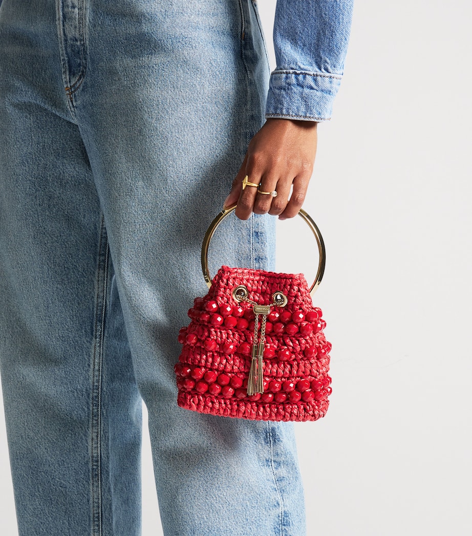 Jimmy Choo Bon Bon Raffia Beaded Top-Handle Bag Ruby Red/light Gold Image 2