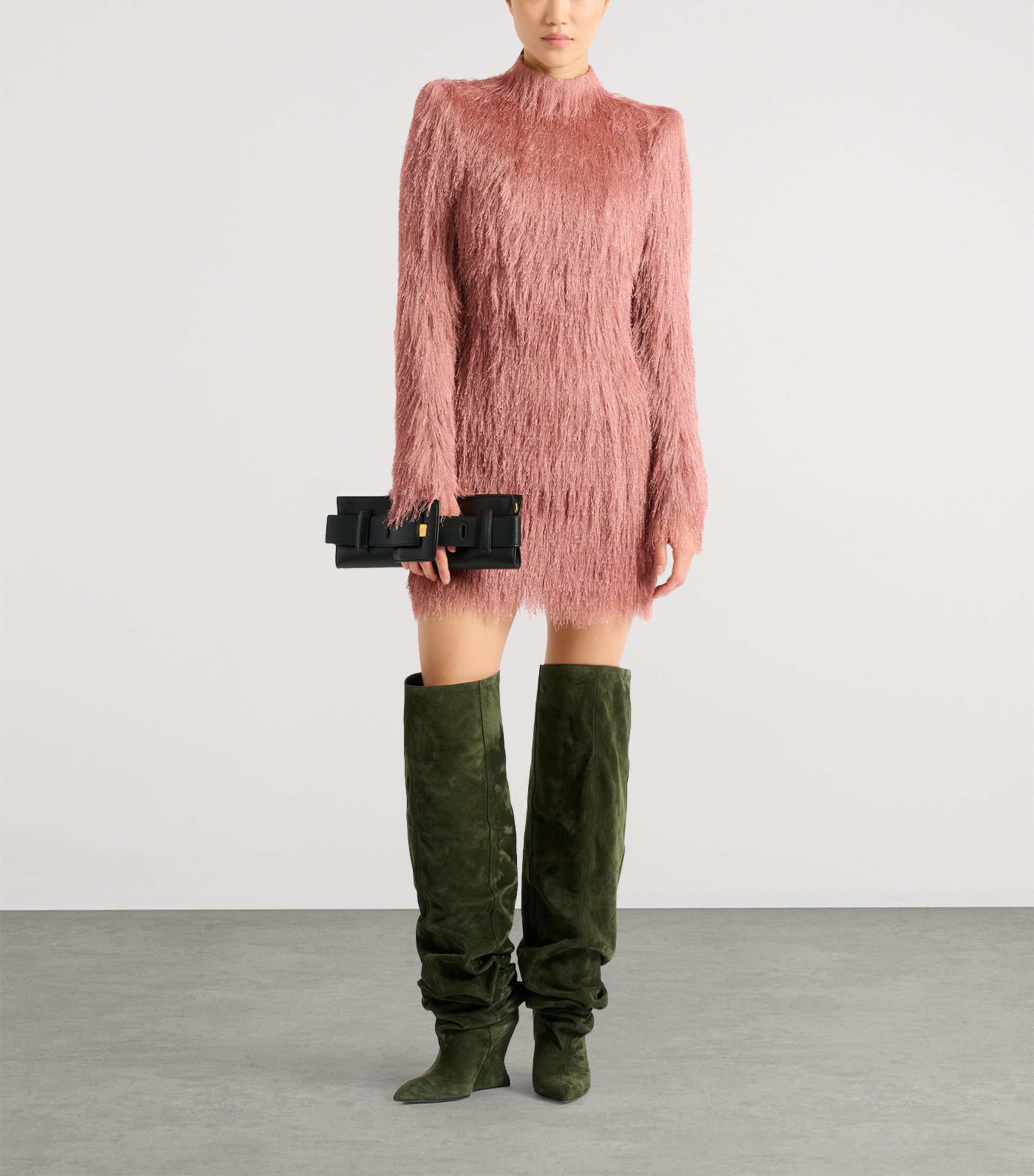 Balmain Womens Fringe Mini Dress Nude Clair Image 2