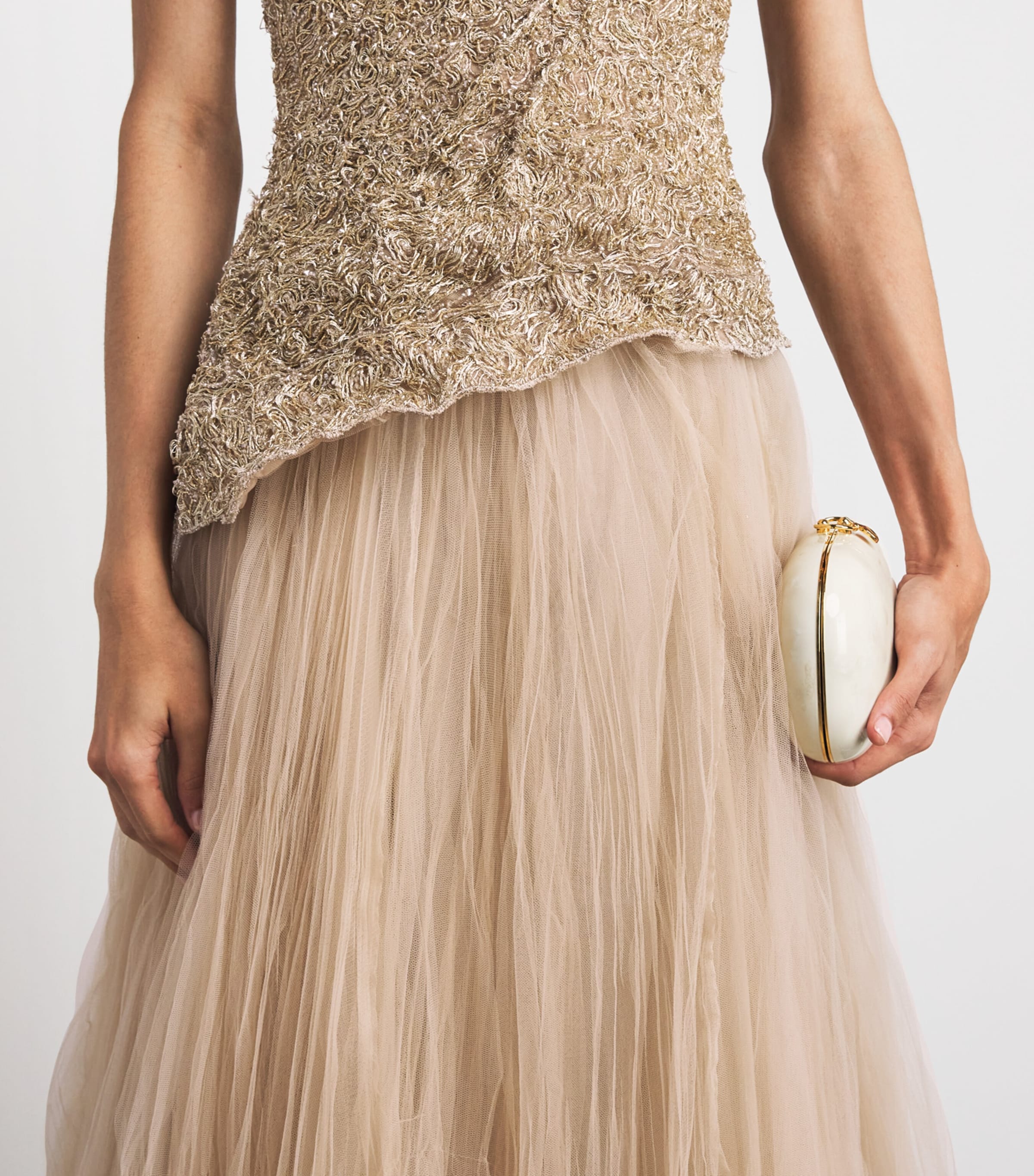 Marmar Halim Womens Tulle Strapless Gown Gold Image 3
