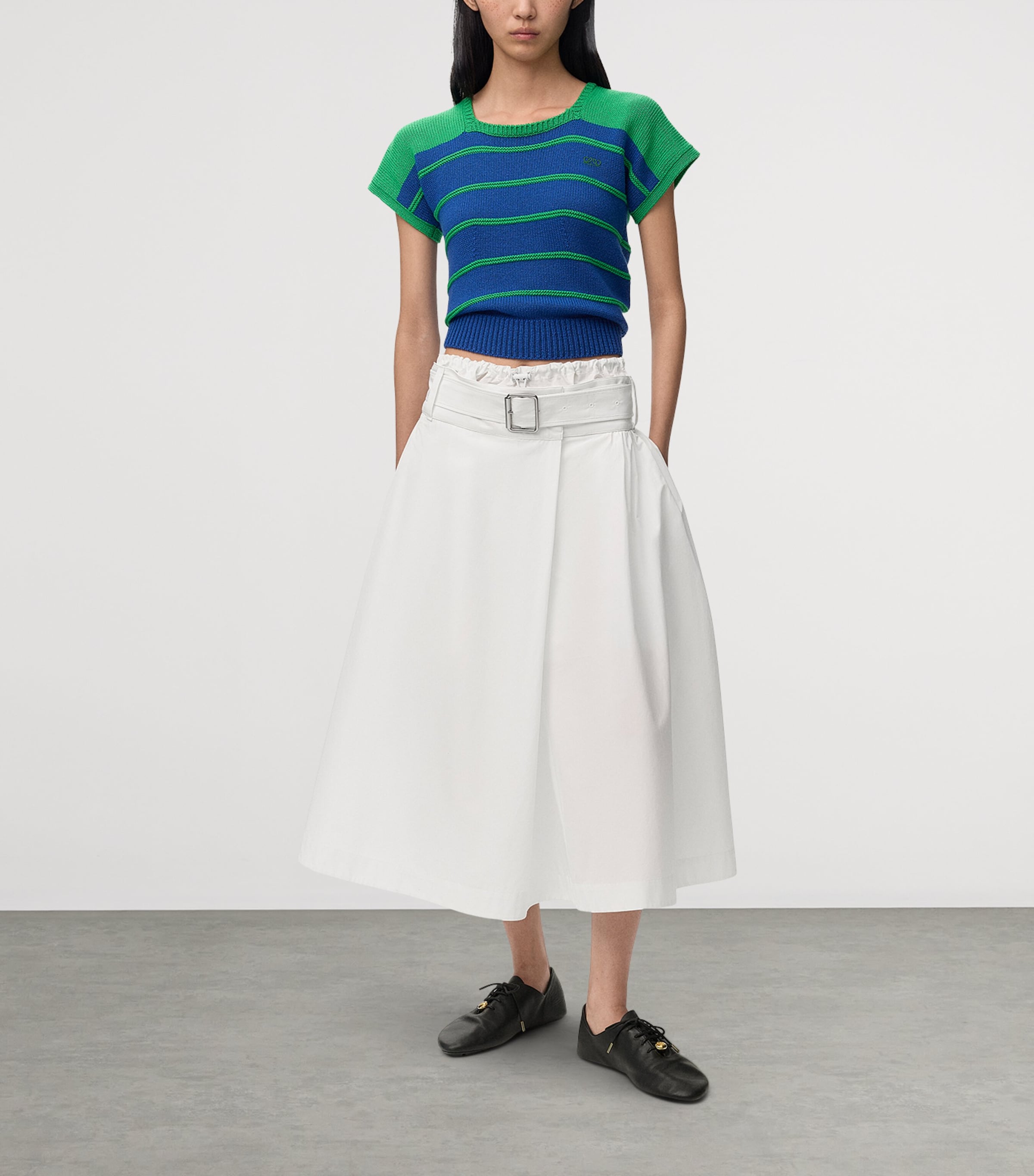 LOEWE Womens Cotton Belted Midi Skirt White Image 2