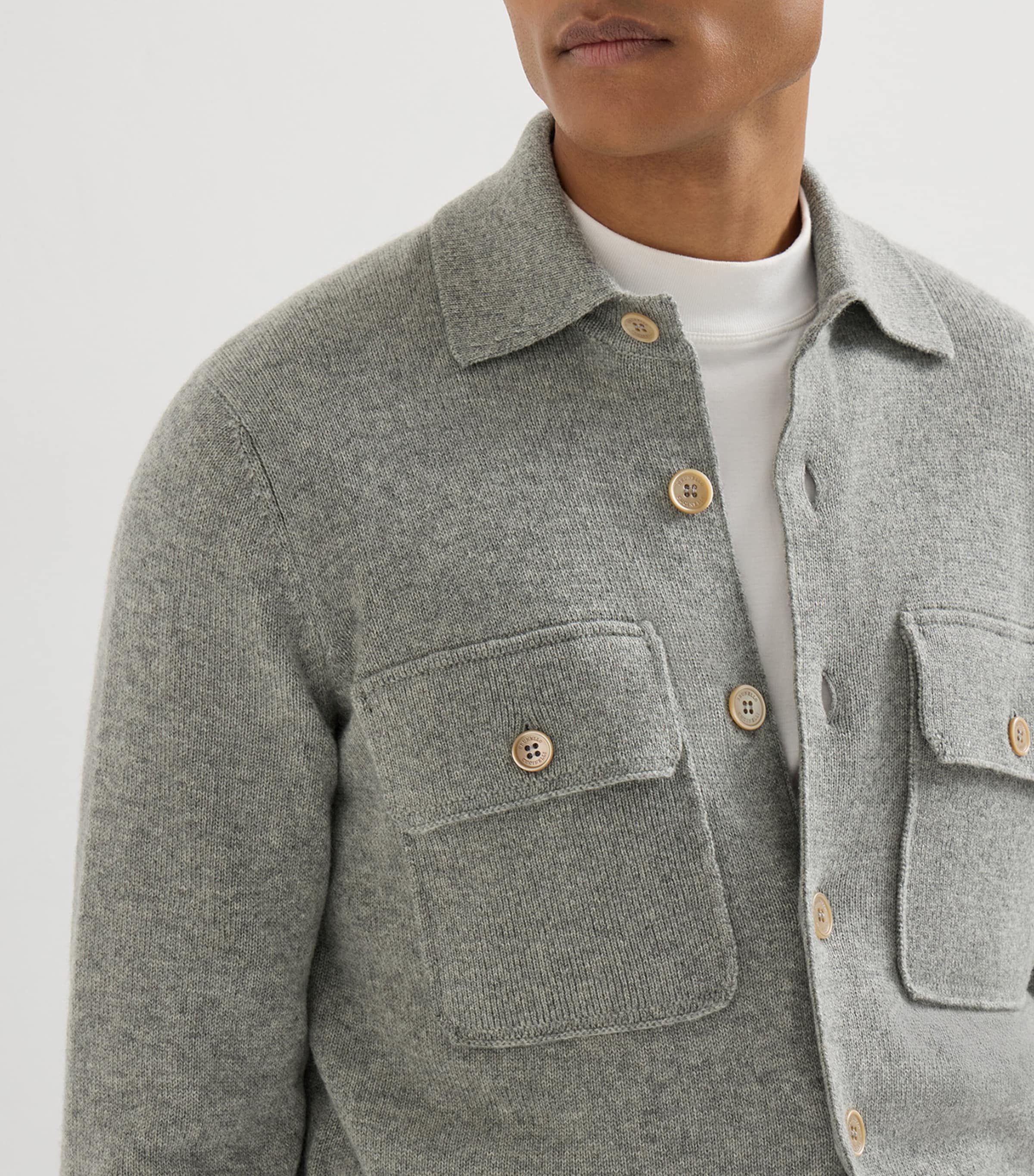 Brunello Cucinelli Mens Cashmere Knitted Over Shirt Cardigan Image 6