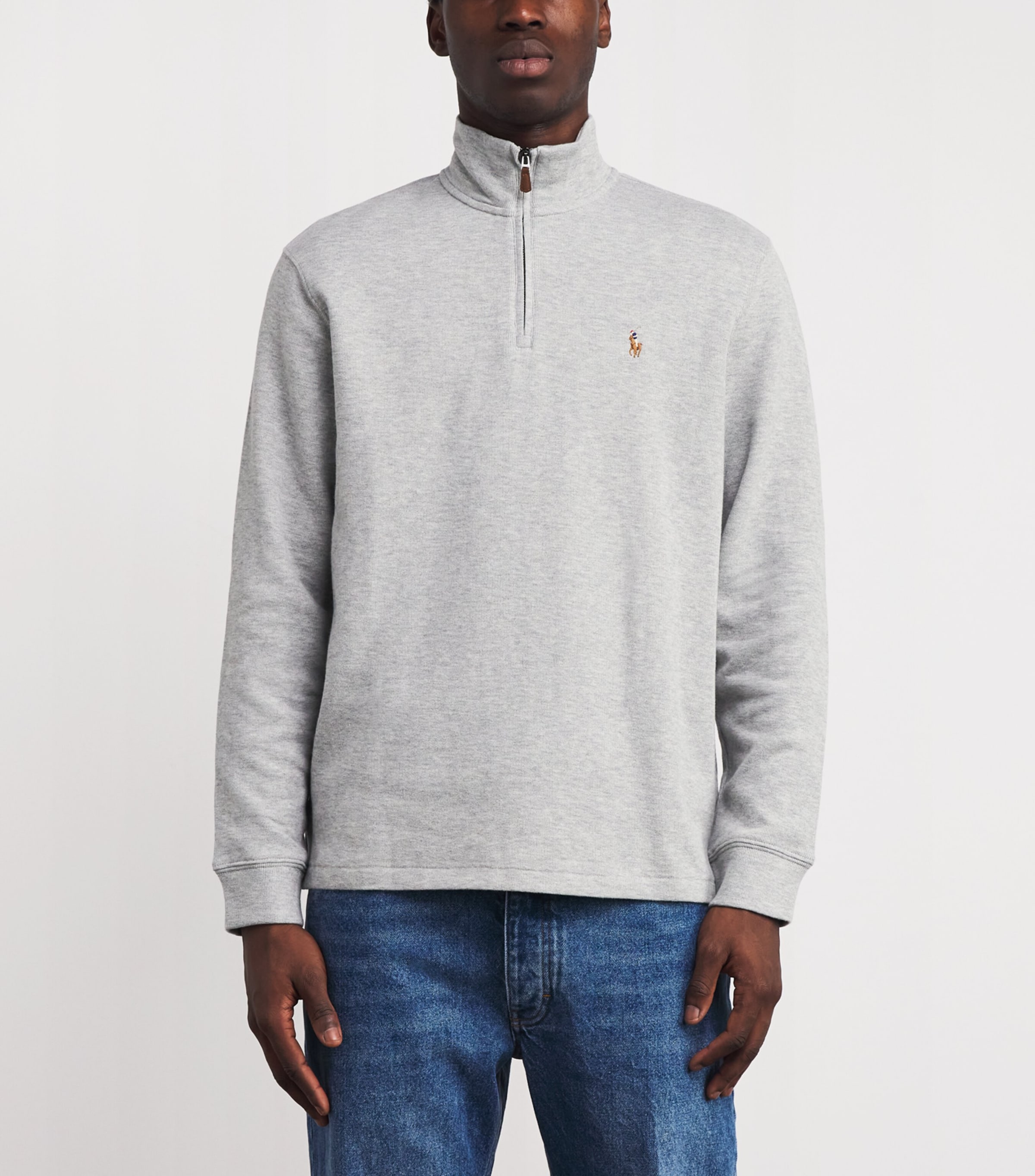 Cotton Logo Quarter-Zip Sweater GREY HEATHER Image 3