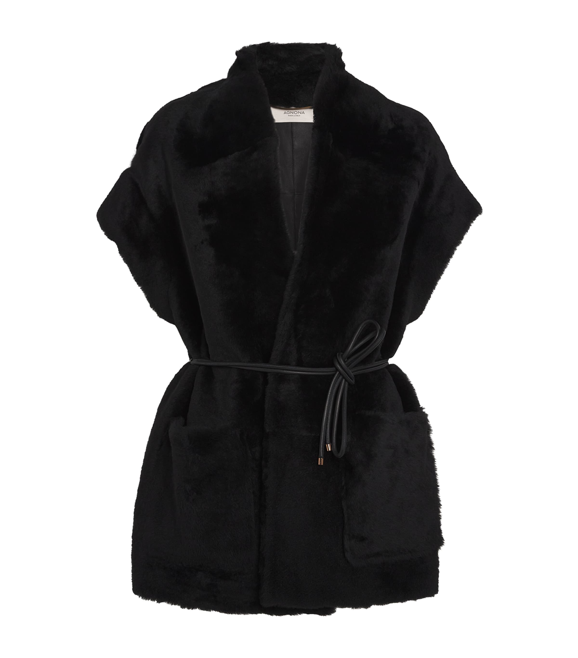 Agnona Shearling Sleeveless Jacket In Black