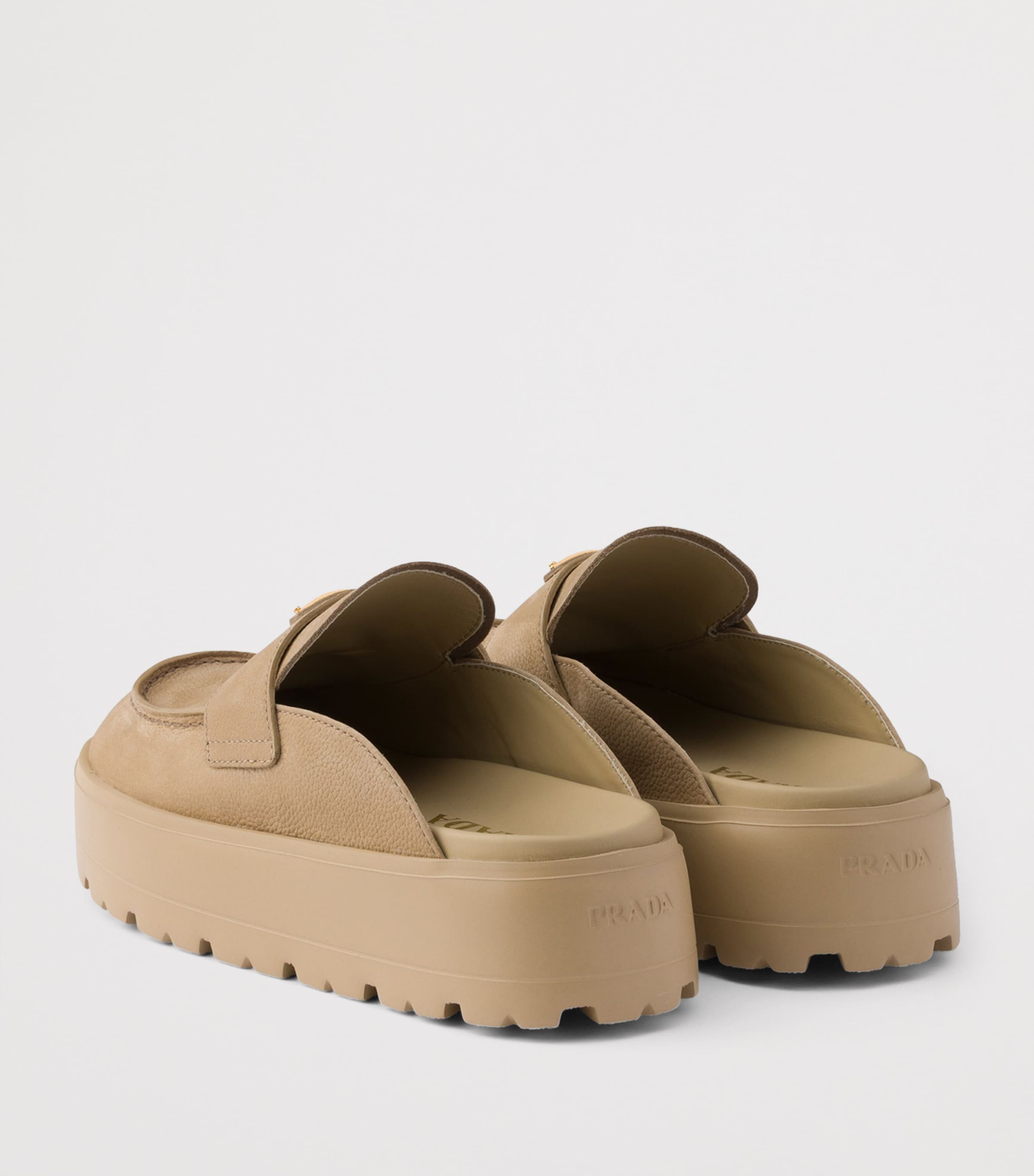 Prada Nubuck Leather Flatform Mules Neutral Image 4