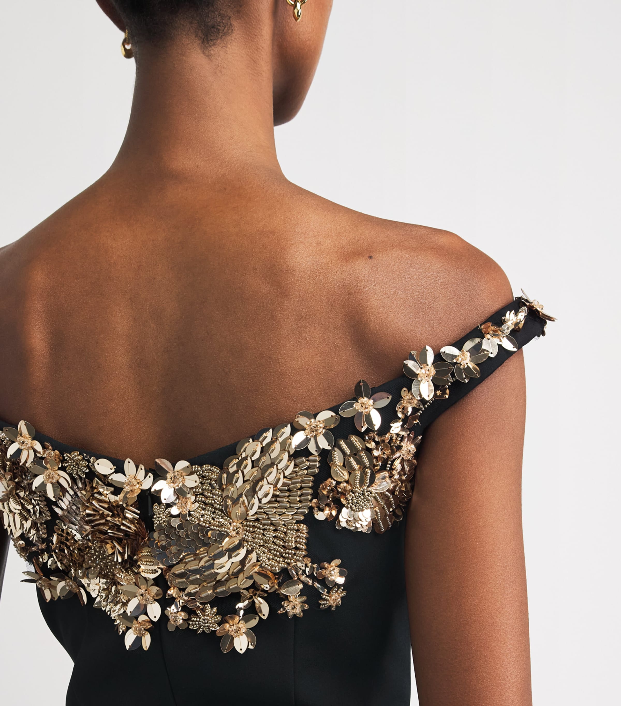 off the shoulder black and gold dress Off-The-S,houlder Applique Detail High Low Brocade Dress Petrol main image 0