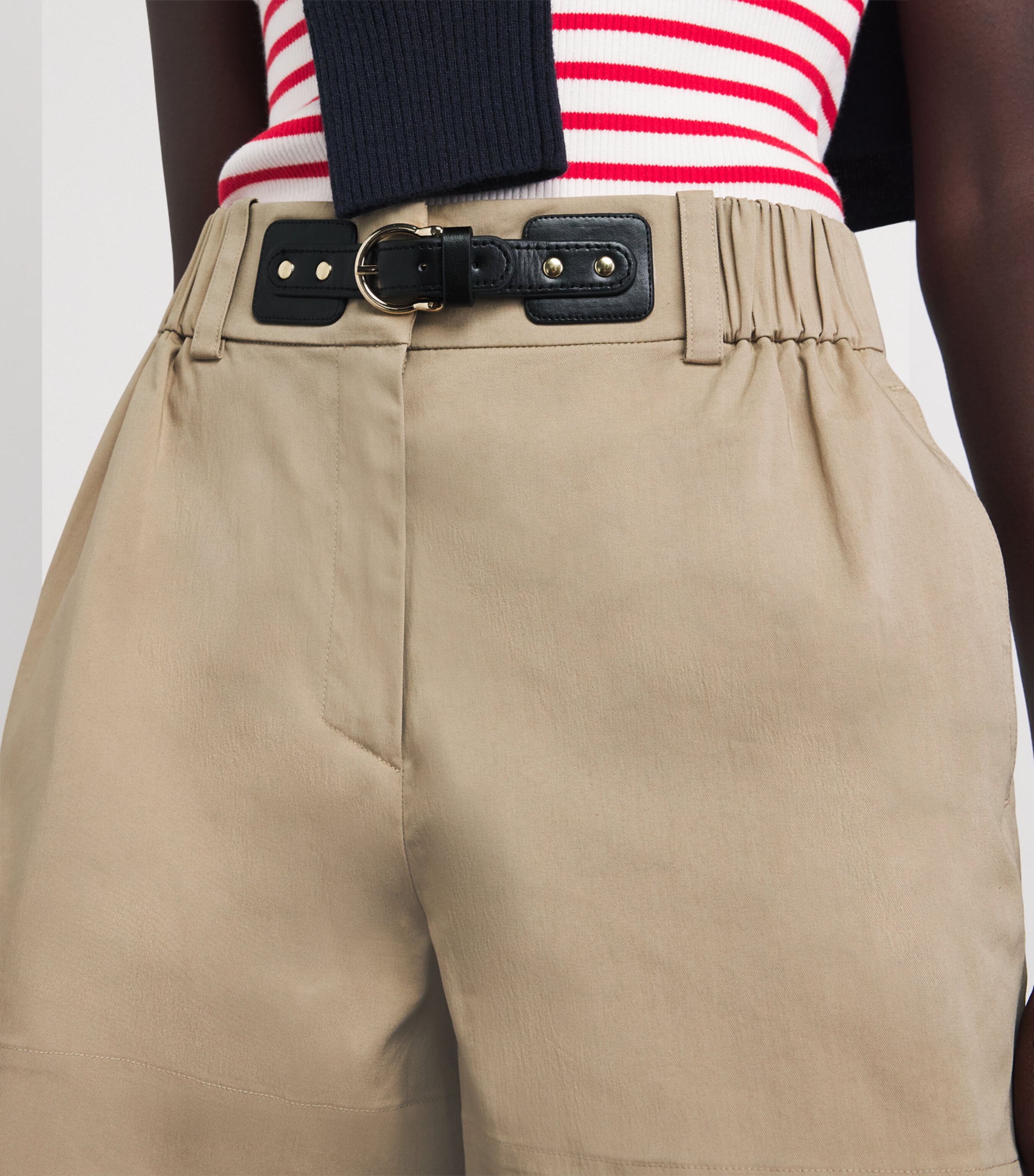 Maje Womens Cotton-Blend Belted Shorts Camel Image 3