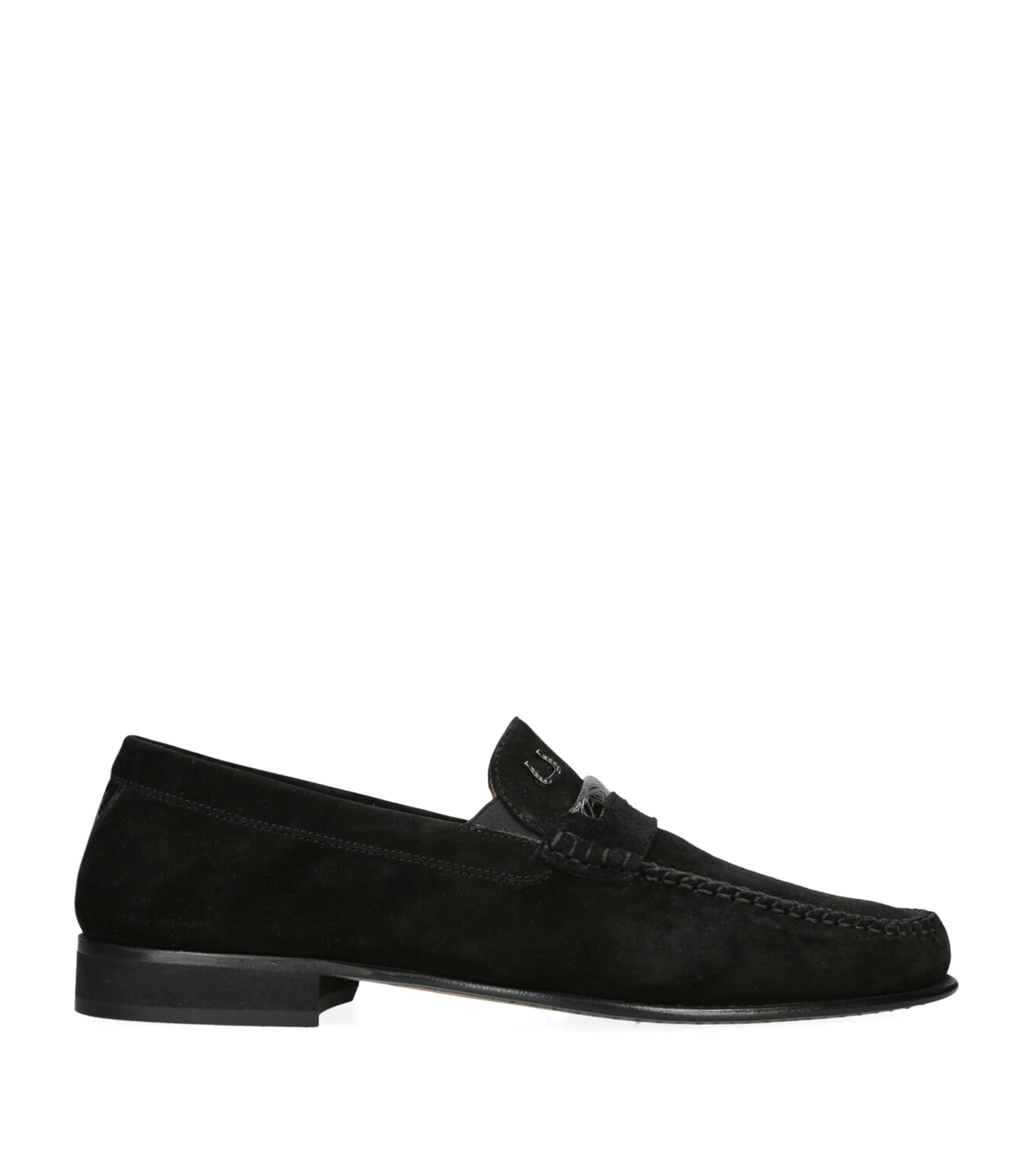 Brotini Crocodile Leather Loafers In Black