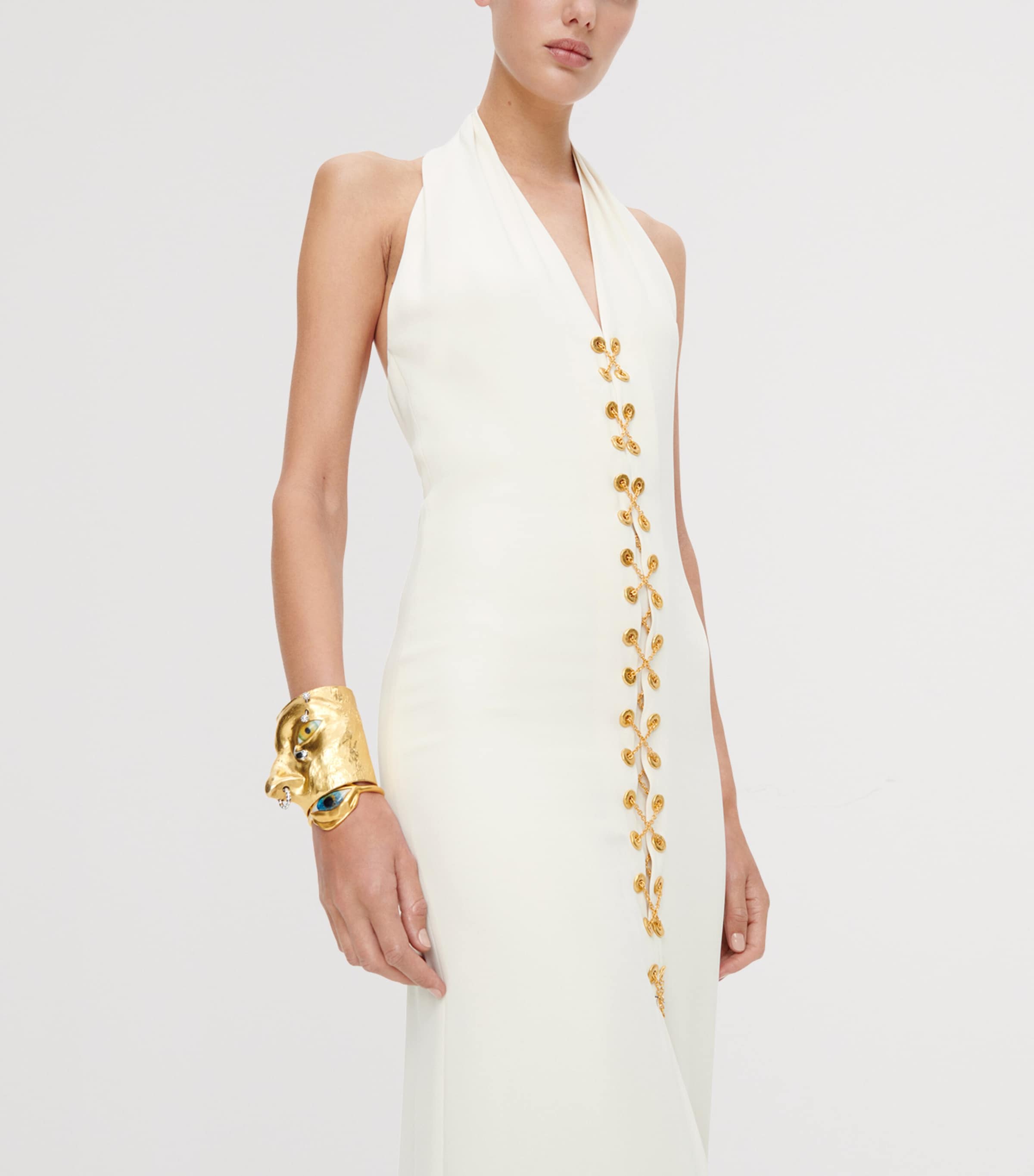 Schiaparelli Womens Laced Halterneck Maxi Gown Ecru Image 4