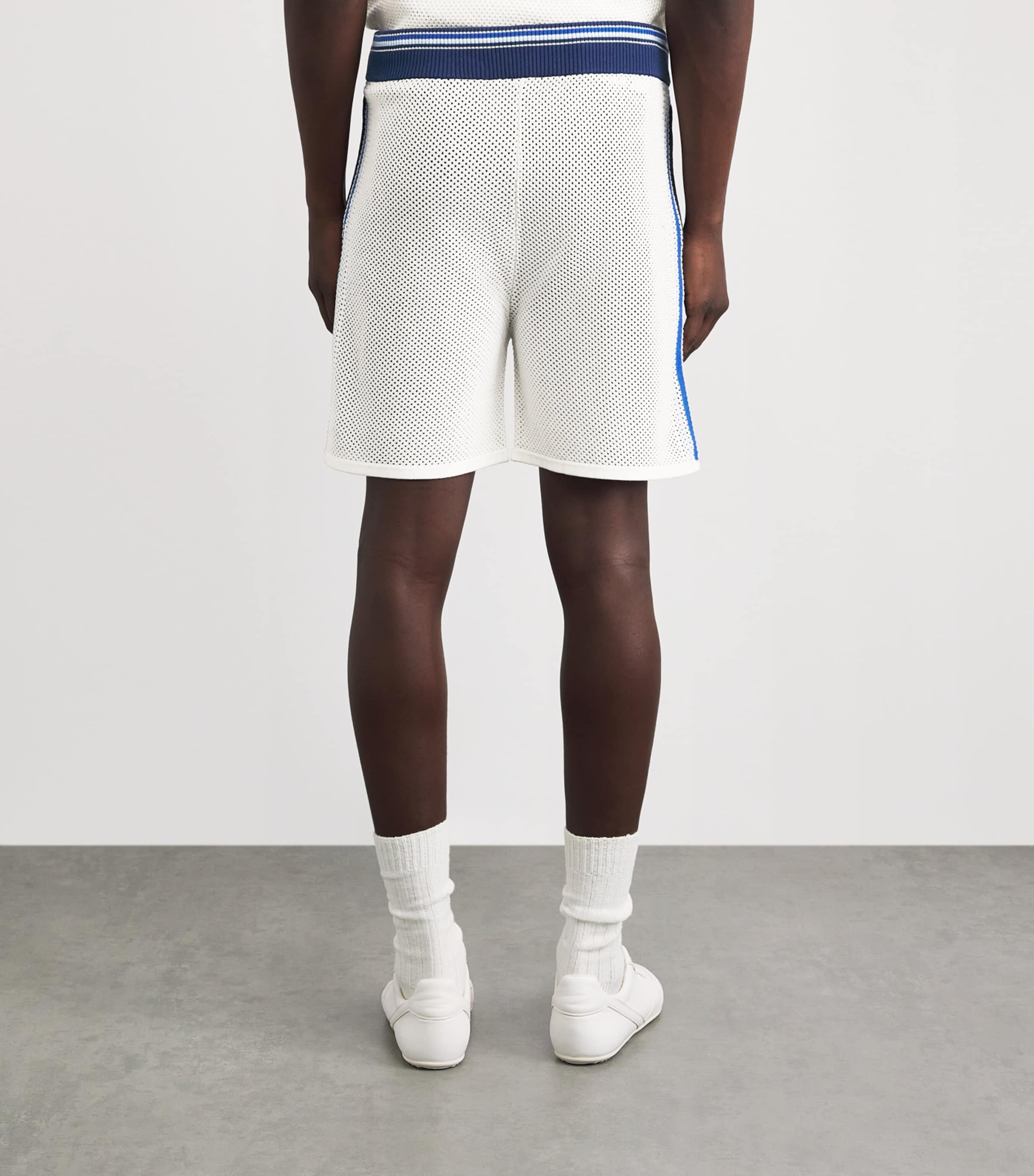 Casablanca Mens Mesh Stripe Sweat Shorts White / Blue Image 5