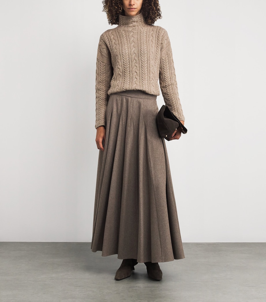 Stretch Wool Flared Maxi Skirt HAZELNUT BROWN Image 2