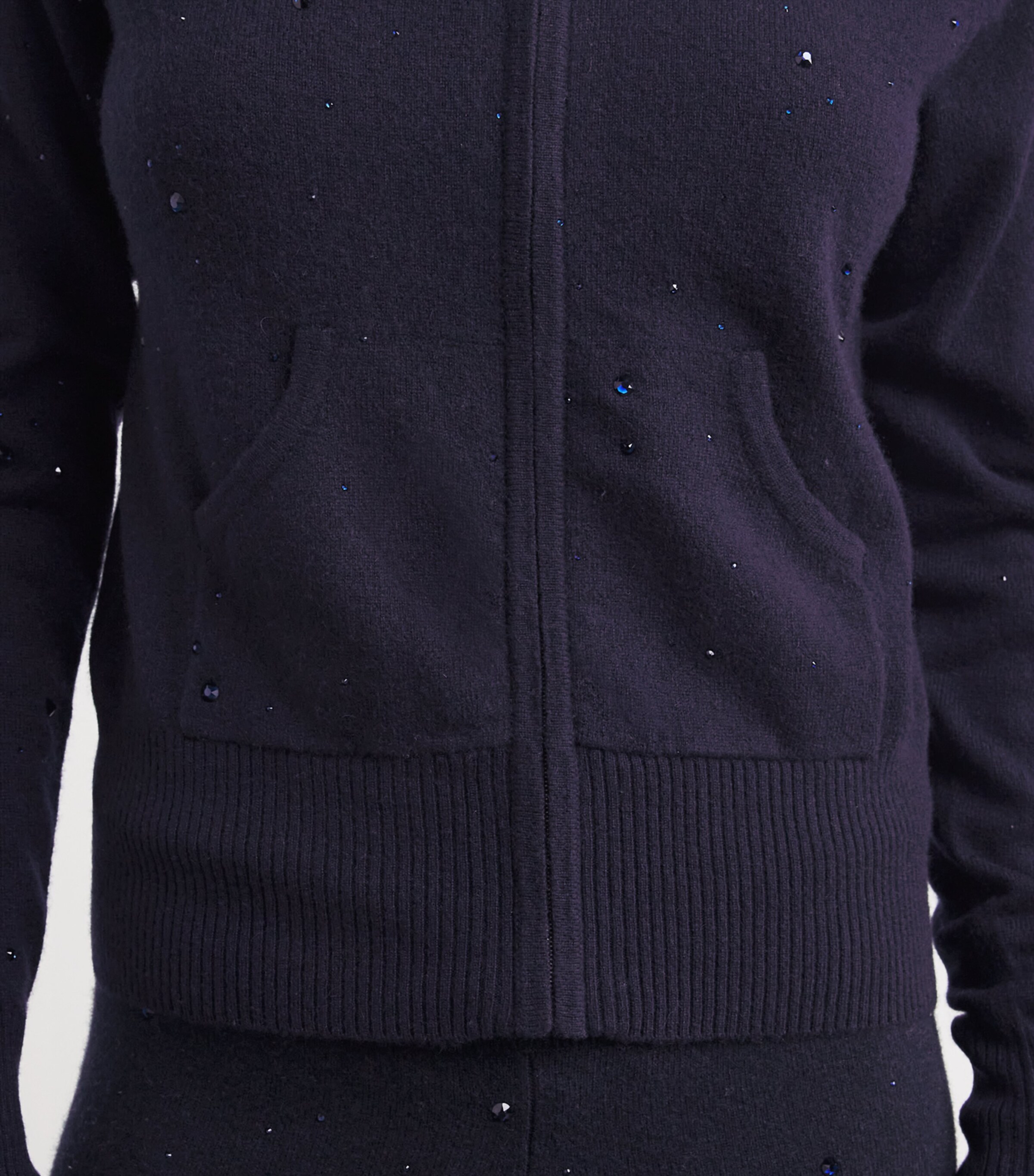 William Sharp Womens Cashmere Crystal-Embellished Hoodie Midnight/dark I Image 6