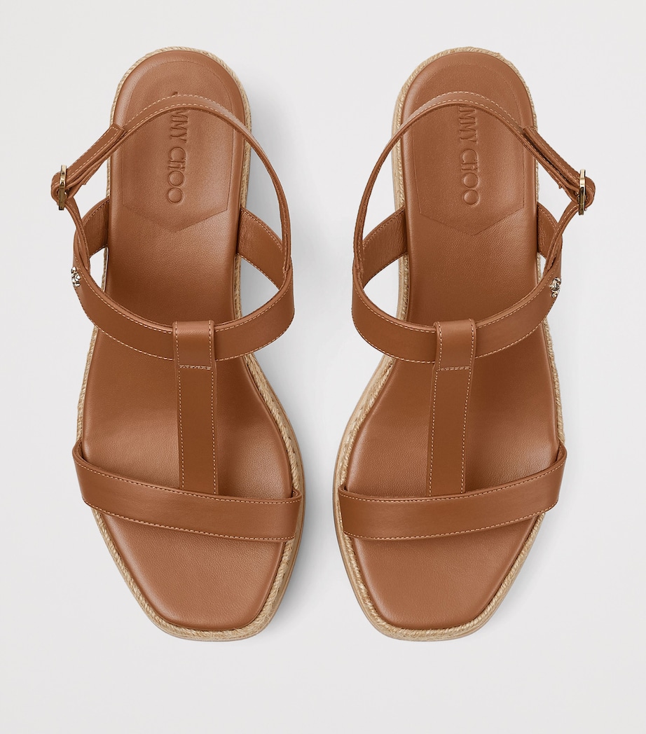 Jimmy Choo Theia 60 Leather Wedge Sandals Tan Image 5