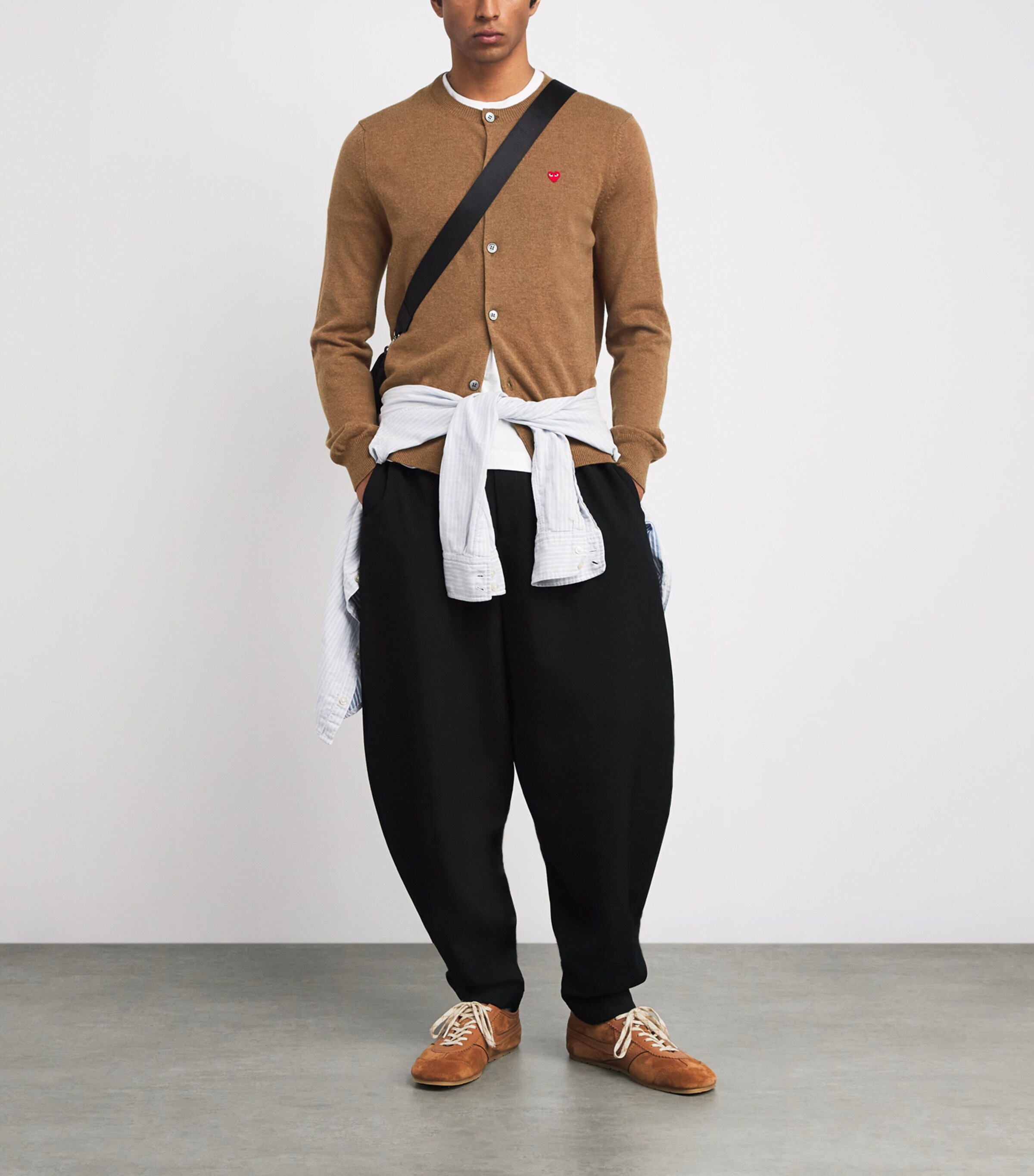 Comme Des Garçons Play Mens Wool Mini Heart Cardigan Brown Image 2
