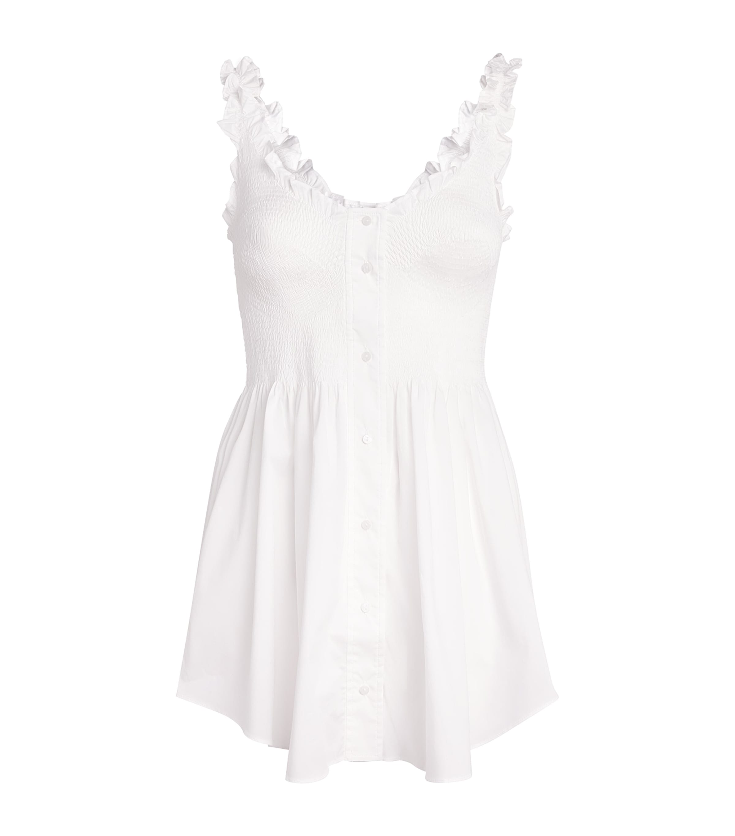 Skims Womens Cotton-Blend Poplin Apparel Smocked Mini Dress Snow Image 1