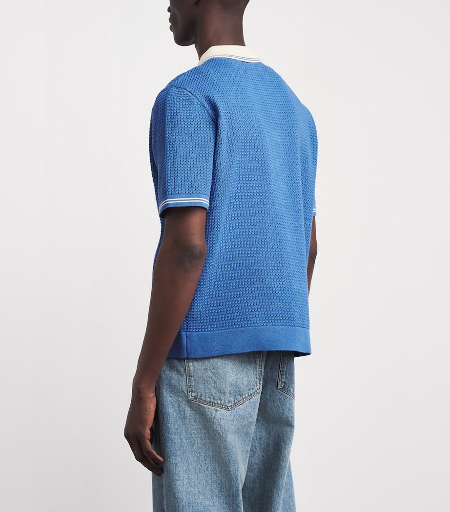 Wax London Mens Linen-Blend Belle Polo Shirt Blue / Ecru Image 5